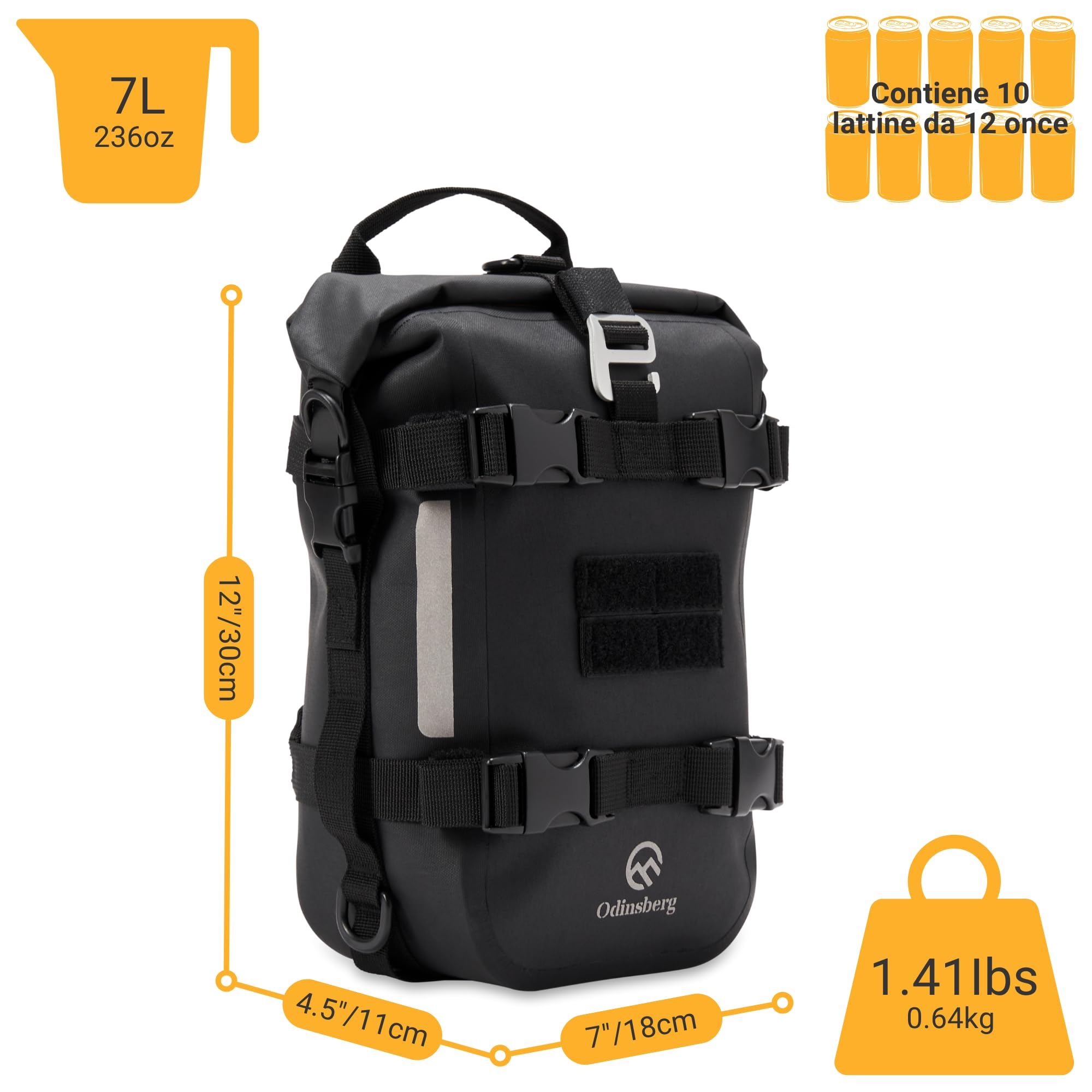 Odinsberg 7L Borsa Impermeabile Moto Posteriore Laterale Sella Drybag Rullo Portapacchi