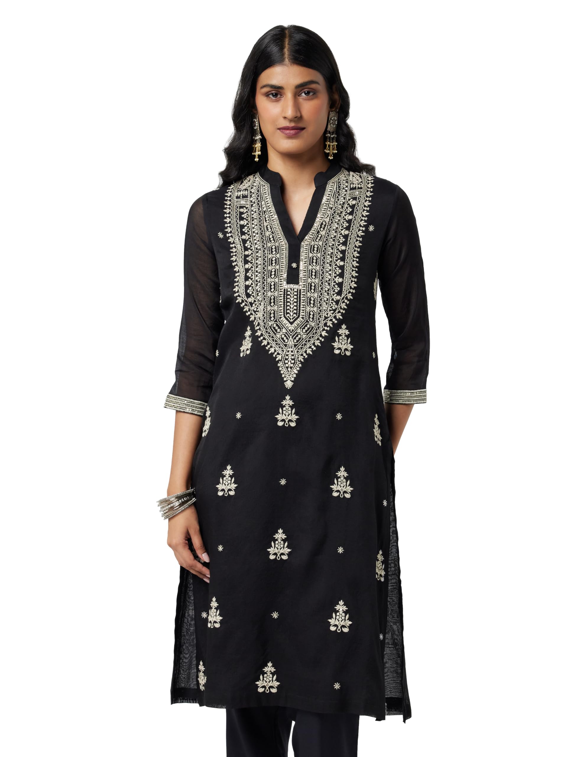 biba Women Black Polyester Straight Yarndyed Kurta-picture-32