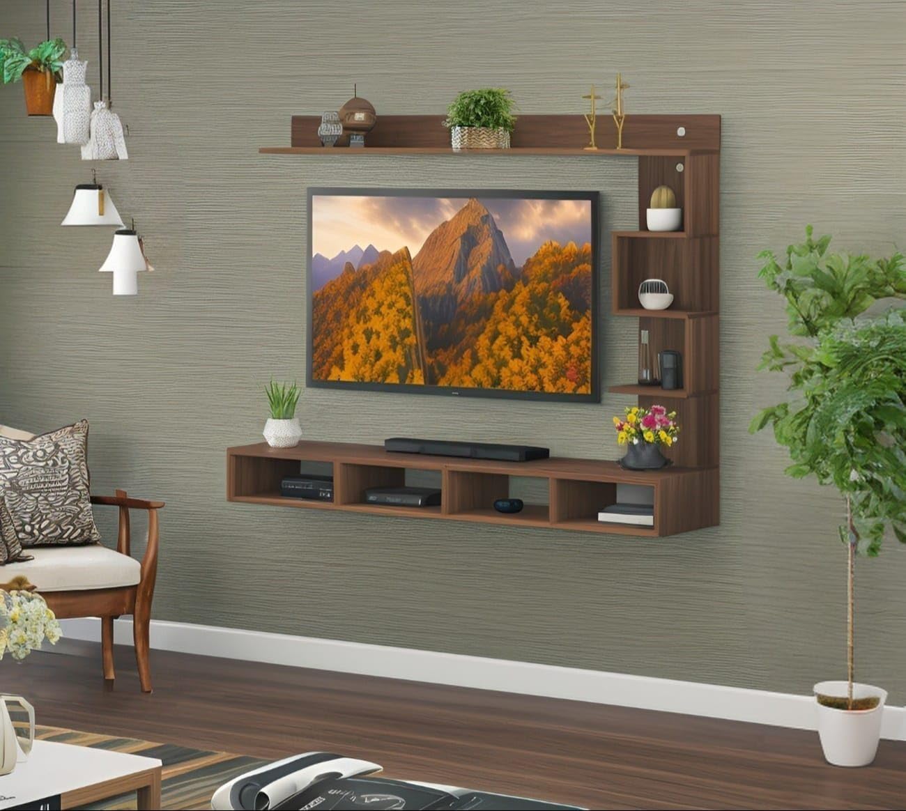 Engineered Wood TV Unit � Brown Walnut DIY TV Stand & Wall-Mounted Cabinet for 43-Inch Screens-image-30