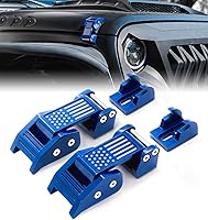 Vista 12 de Xprite Manijas de capó ajustables de aluminio morado con bandera de EE. UU., juego de cierres de capó compatibles con Jeep Wrangler JK JKU 2007-2018