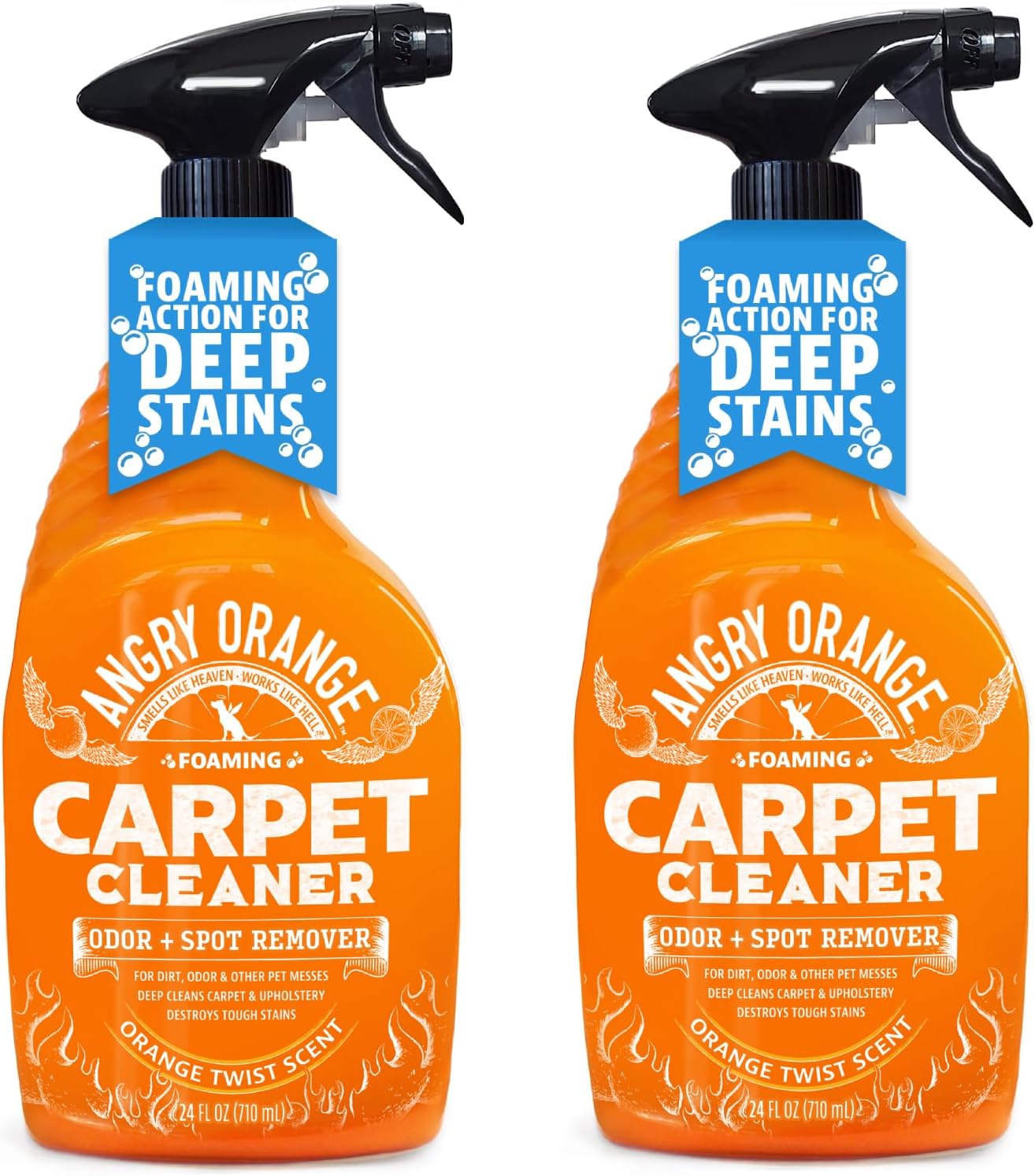 ANGRY ORANGE Foaming Carpet & Upholstery Cleaner for Dog Urine and Stains - Citrus - 24 oz - Value 2 Pack