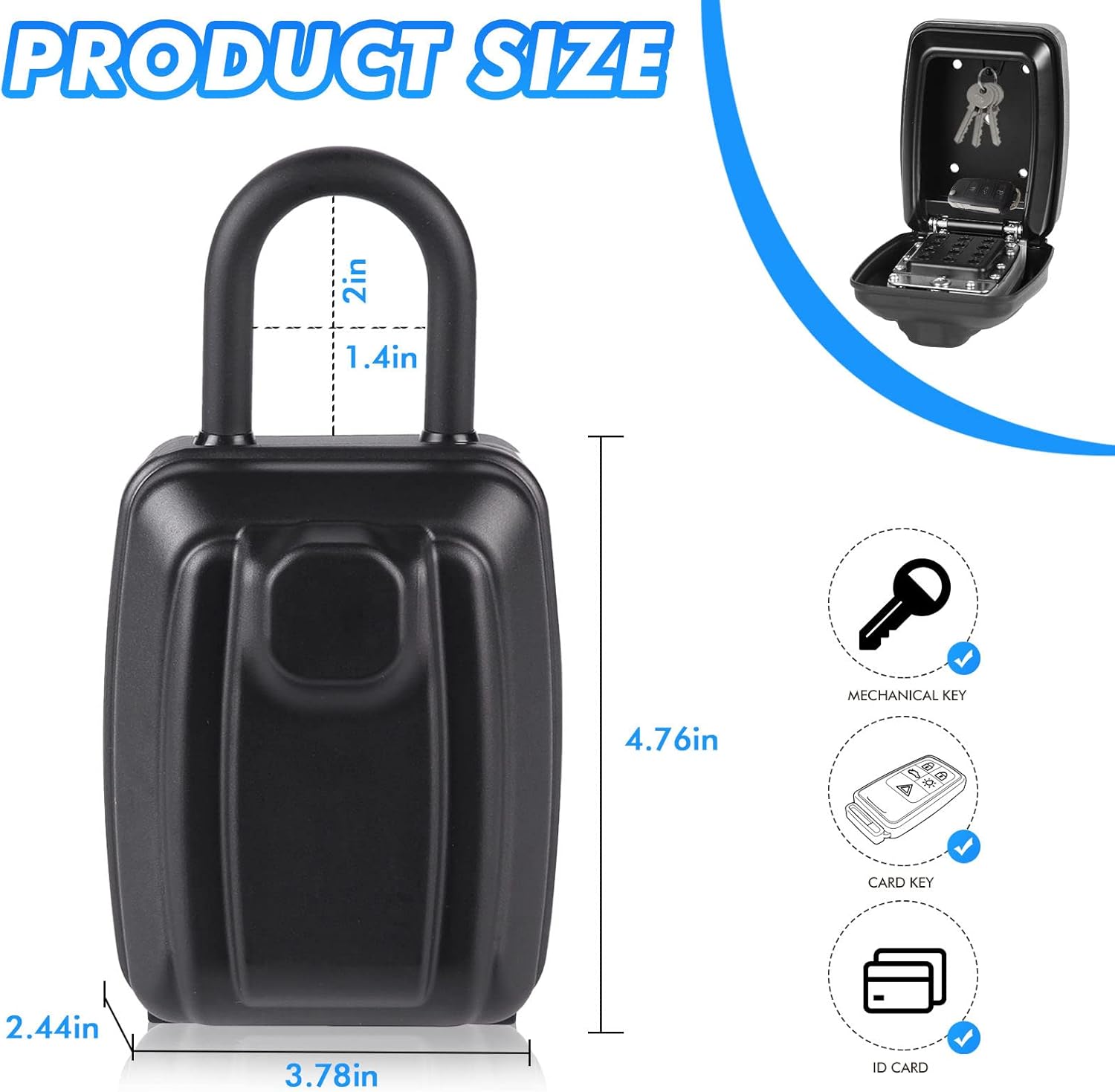 Key Lock Box, Large Capacity Key Storage Box with Hanging Ring, 12-Digit Keyboard Combination, Resettable Code, Waterproof Security Lock Box for Home, Office, Outdoor