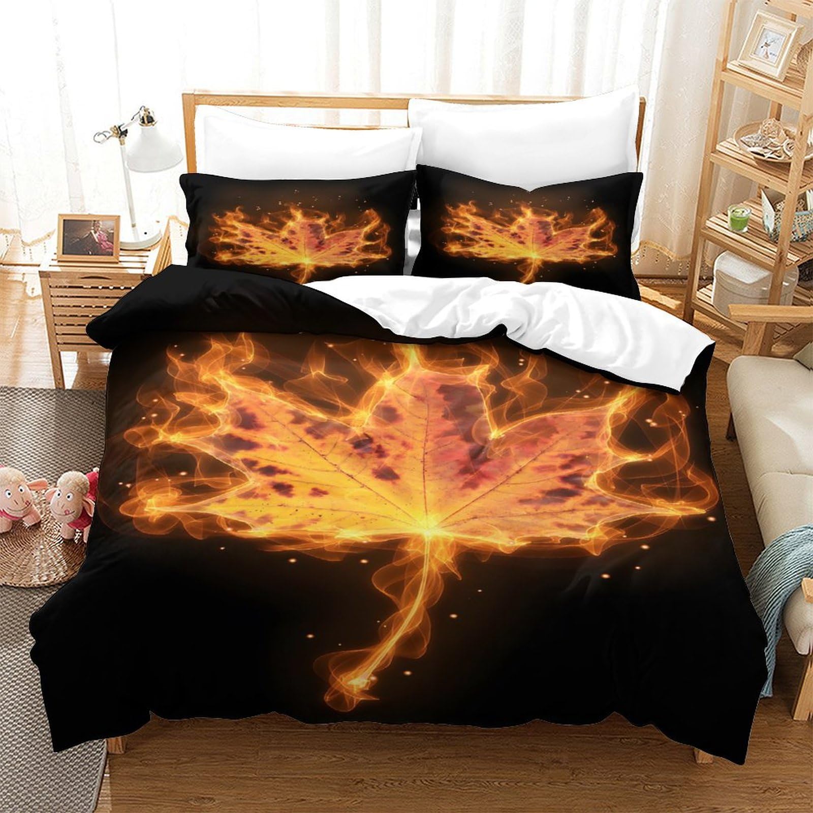 Housse de couette feuille de flamme d'automne pour chambre d'ado style moderne
