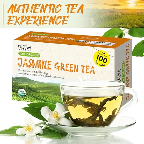 Miniatura 7 de Fusion Organic Jasmine Green Tea - 200 unidades, bolsas de té de jazmín relajantes, fragancia floral