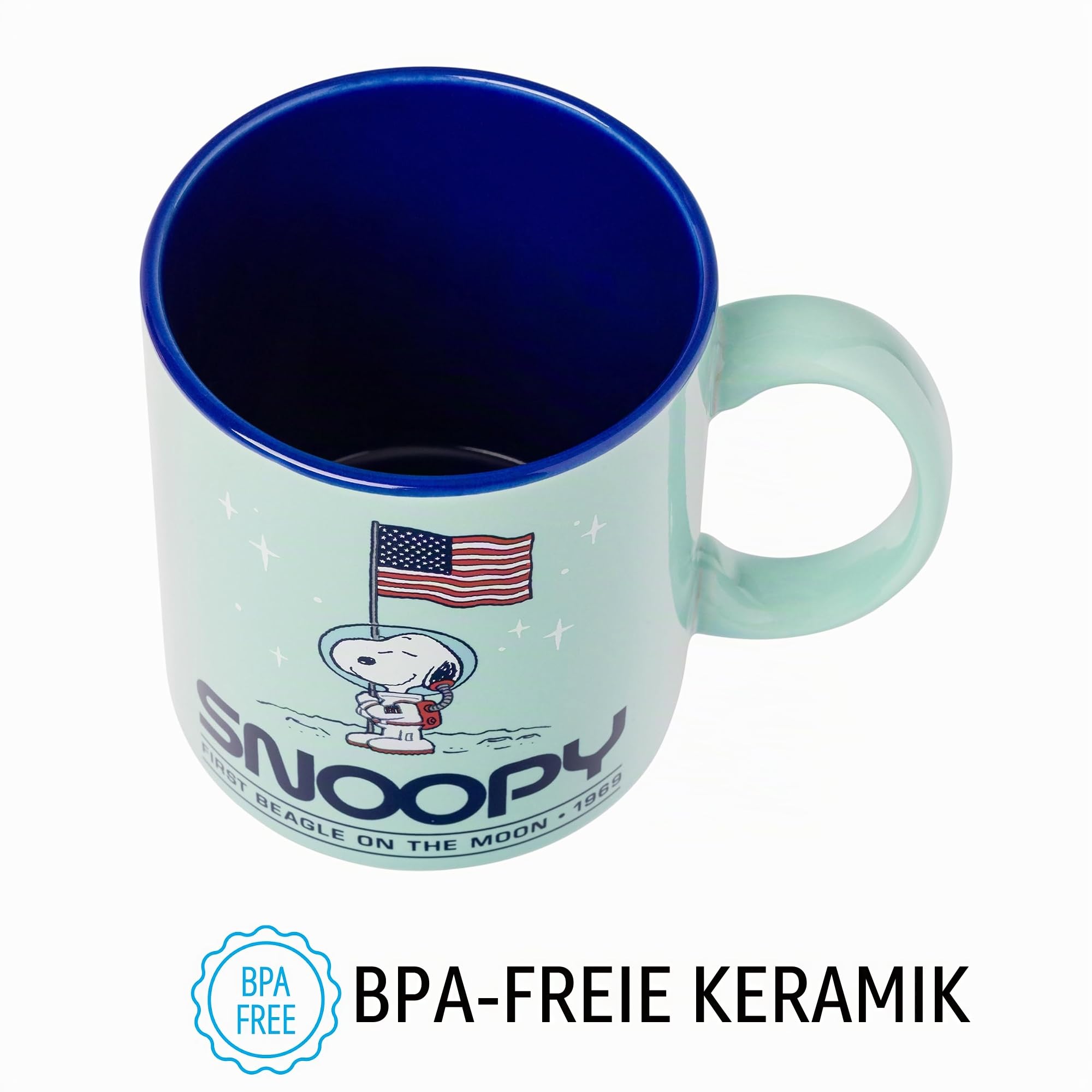 Silver Buffalo Peanuts Keramiktasse "First Beagle on the Moon" mit Snoopy, 590 ml | Zuerst 0,59 Liter