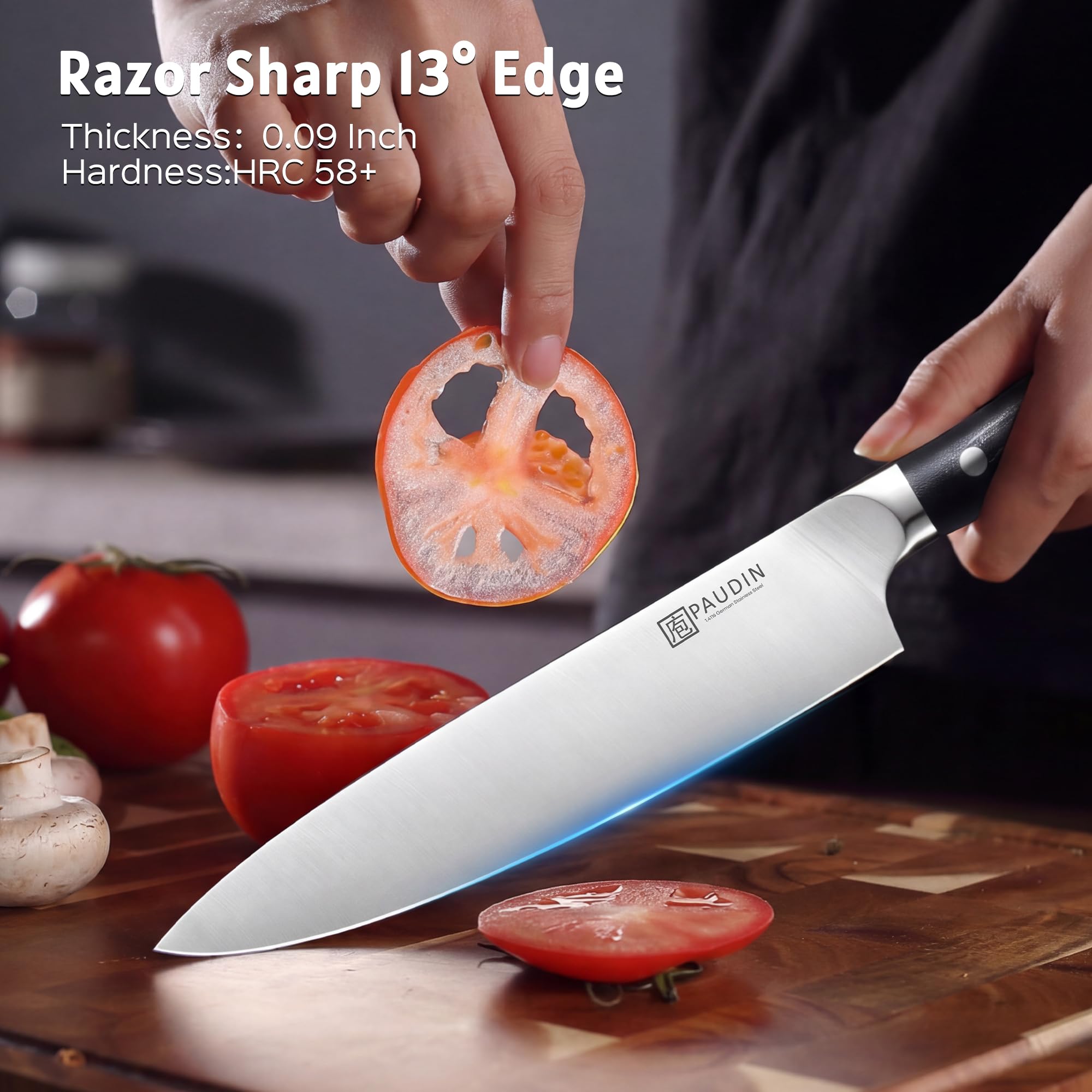 PAUDIN Chef Knife,8 Inch Professional Kitchen Knife Dishwasher Safe,Forged German Stainless Steel Sharp Cooking Knife,Ergonomic G10 Handle Full Tang Meal Prep Knives,Home Restaurant Gift for Men Women — Amazon image 5