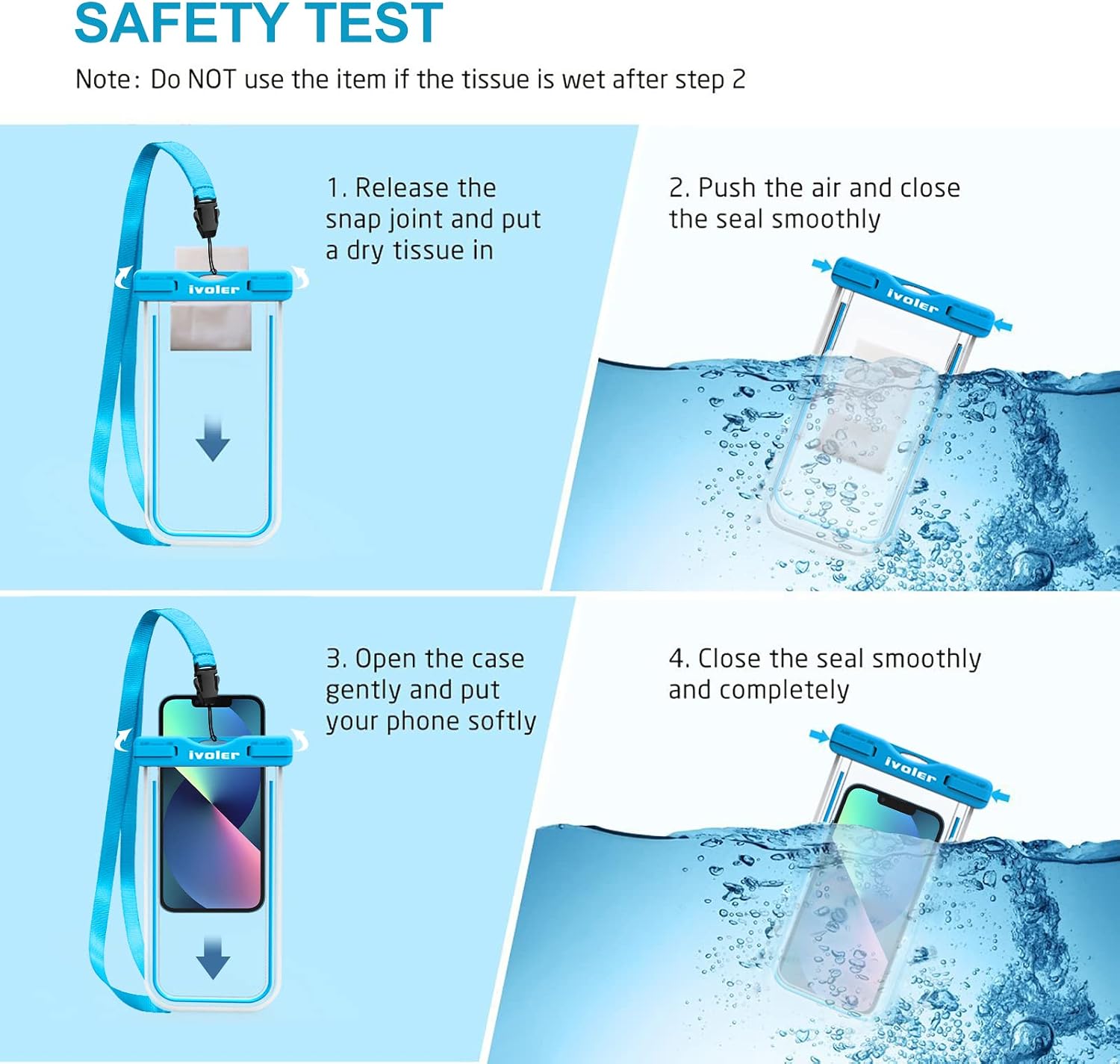 ivoler Waterproof Phone Pouch, [2 Pack] IPX8 Fluorescent Design Universal Waterproof Case Dry Bag for Ourdoor Sports Compatible for iPhone, Samsung and Other 6.2" or Smaller Devices (Blue + Green)