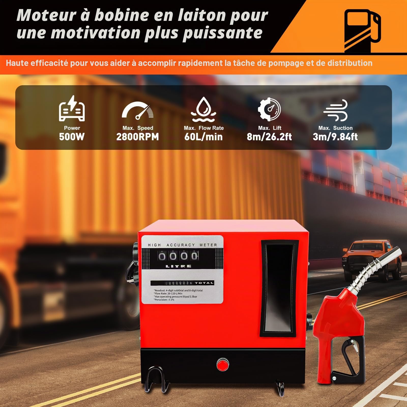 60L/min Pompe à Gasoil Electrique Pompe Diesel avec Pistolet Automatique Compteur Auto-amorçante Pompe,Buse automatique, Filtre 550W 230V