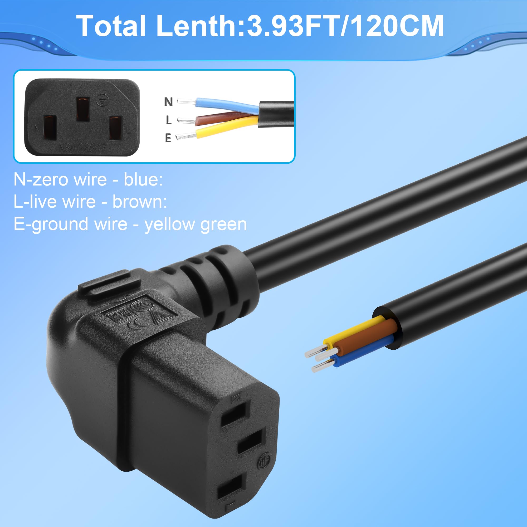 CERRXIAN 1FT CEE 7/7 a IEC320 C13, cavo di alimentazione europeo Schuko, 3PIN 18AWG 10A/250 V, spina Schuko ad angolo retto a cavo IEC 320 C13, cavo di alimentazione AC standard per