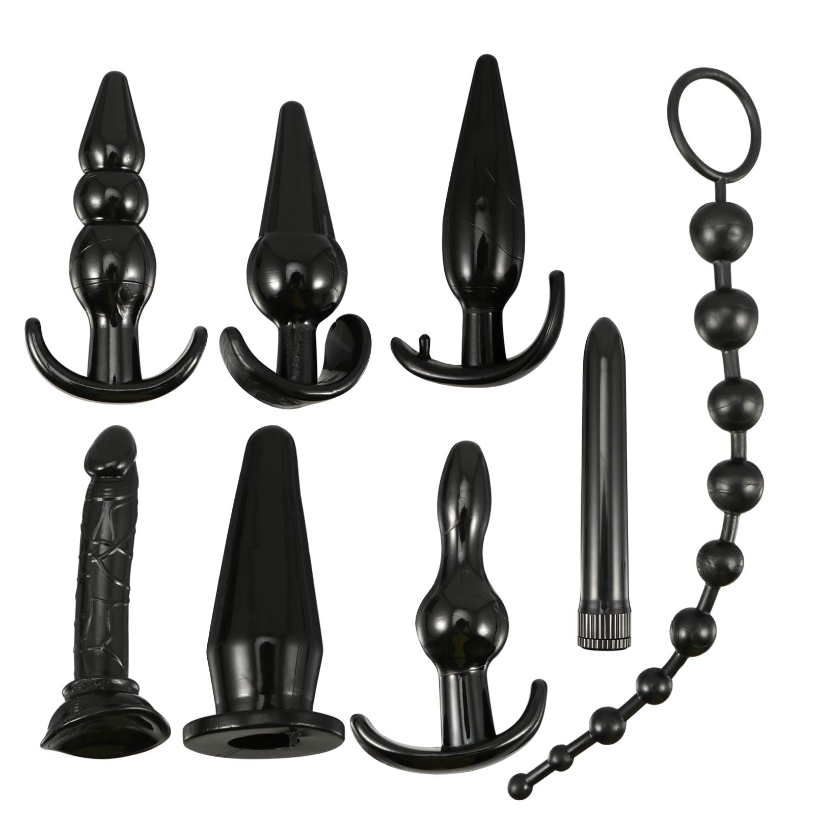 Amazon EXCEART 1 Set of 8pcs Anal Plug Realistic Dildo TPE Life Like Penis Dong G Spot Dildo Toy Anal Trainer Toy Adult Sex Toy for Women Men Black Health photo