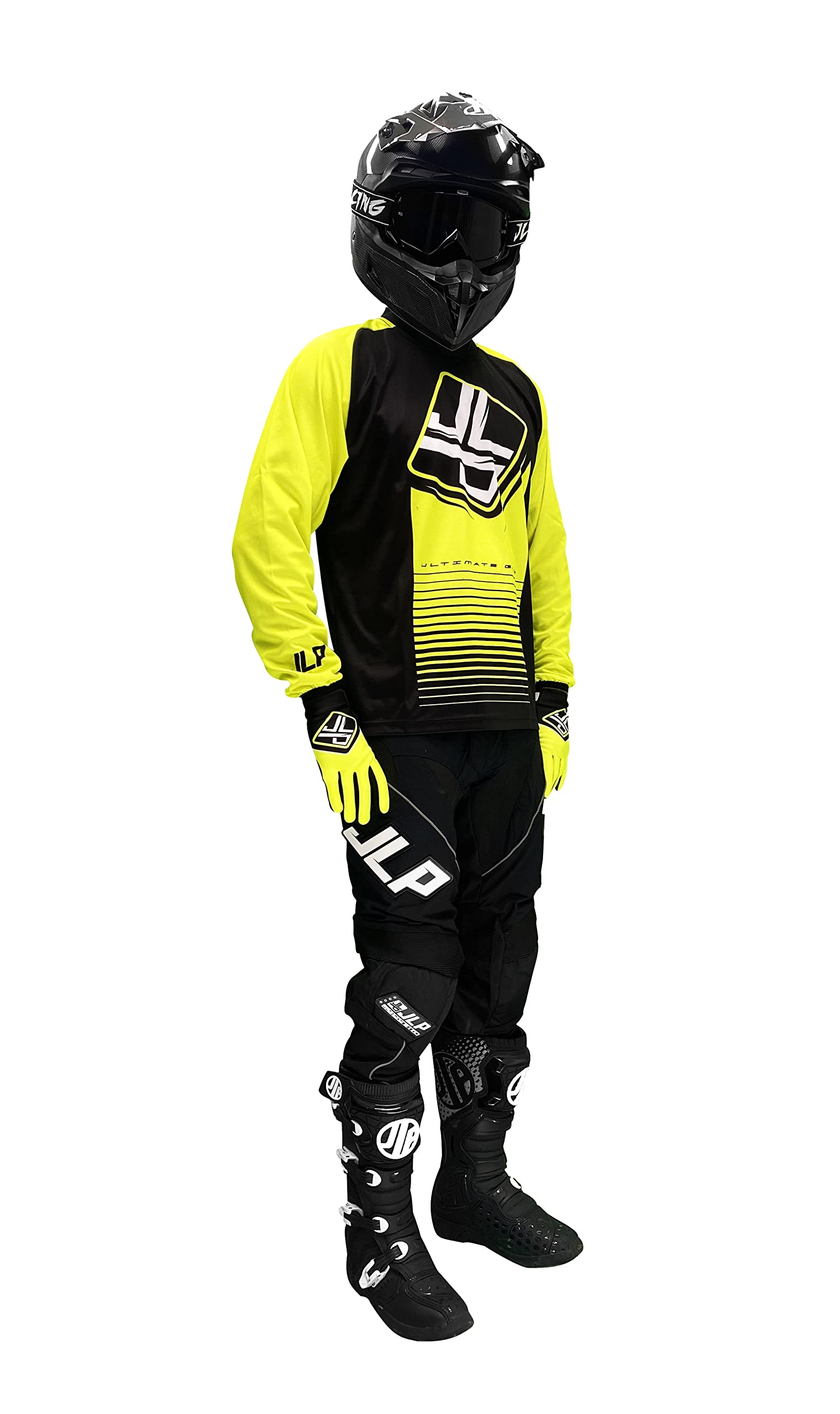 JLP RACING TENUE PANTALON MAILLOT GANTS MOTO CROSS QUAD ENDURO VTT BMX MTB JAUNE FLUO STRIPES XL