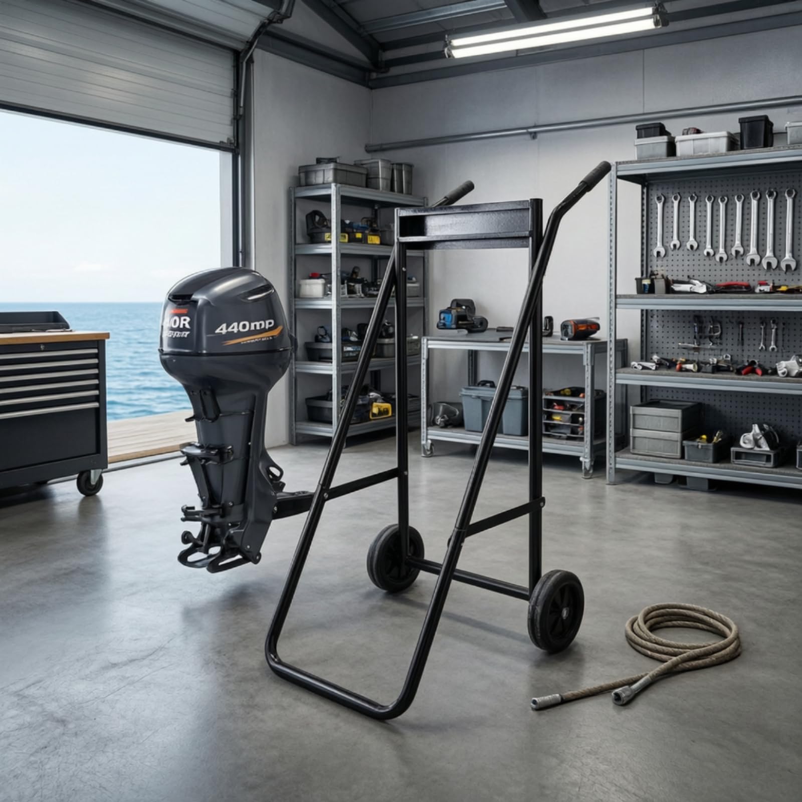 Carrello Motore Marino Motore Fuoribordo Supporto Motore Officina Struttura Robusta in d'Acciaio Manico Regolabile Ruote, Piccolo