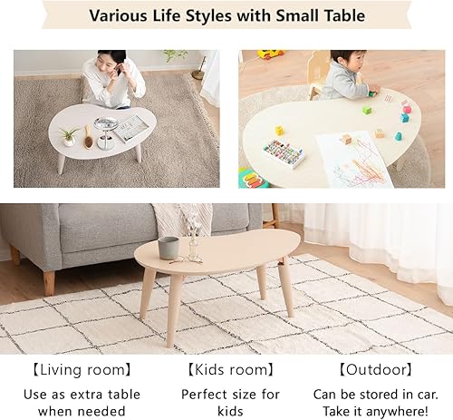 Miniatura 5 de EMOOR Mesa de centro plegable de madera en forma de pera (31.5 x 20.5 pulgadas), color blanco, mesa baja para sentarse en el suelo, espacio pequeño,