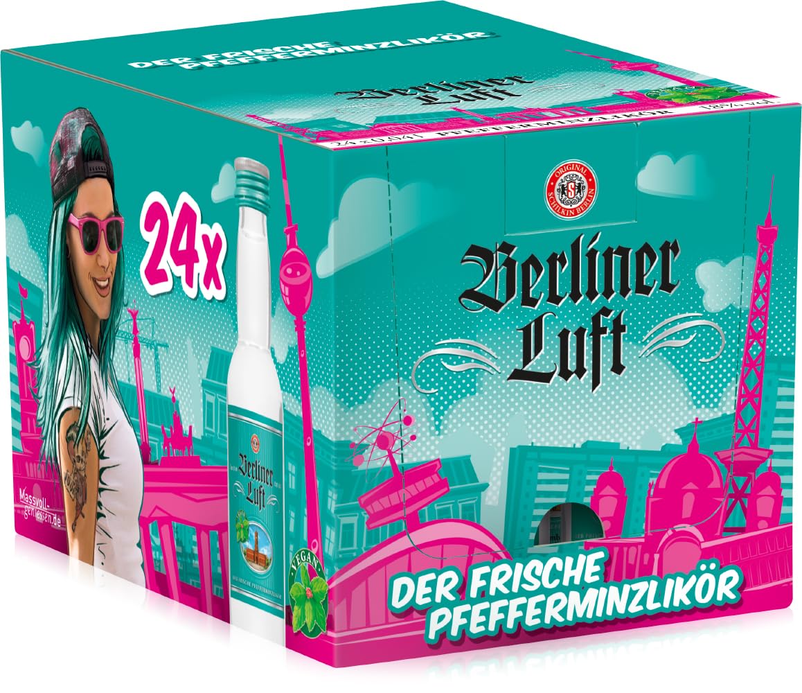 Berliner Luft | Kultiger Pfefferminzlikör | Frisch, klar & aromatisch | Vegan & glutenfrei | Made in Berlin | 18% Vol. | 24 x 0,04L