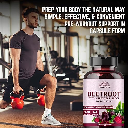 Miniatura 8 de Cápsulas de remolacha en polvo (120 cápsulas)  Cápsulas de remolacha de 1000 mg  Hecho con té verde orgánico y extracto de espinaca roja  Sin OMG,