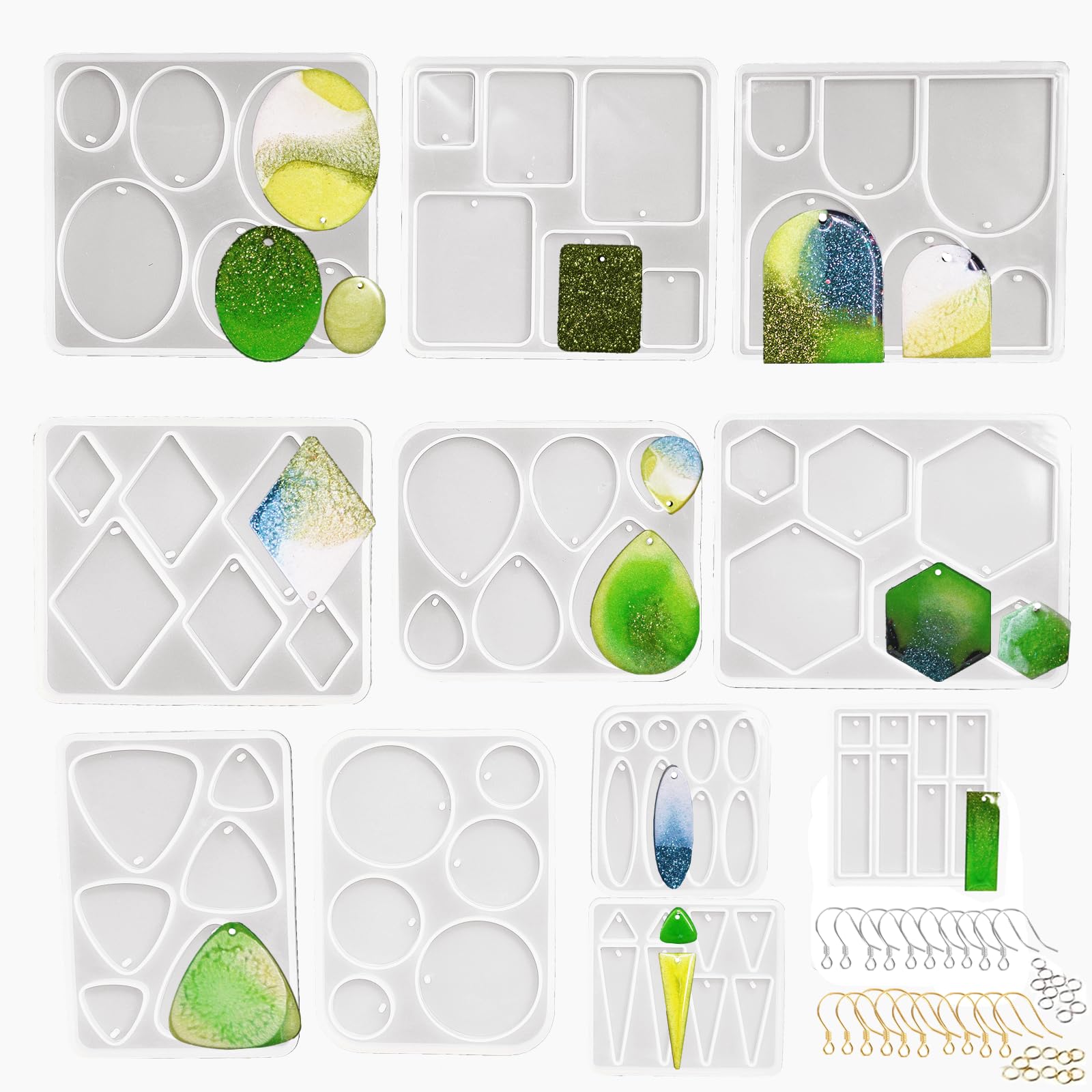 Earrings Molds with Varieties of Shapes and Sizes Resin Jewelry Molds with Hole Resin Earring Making Kit Resin Molds for Earrings Pendant Keychain Jewelry Making, DIY Crafting