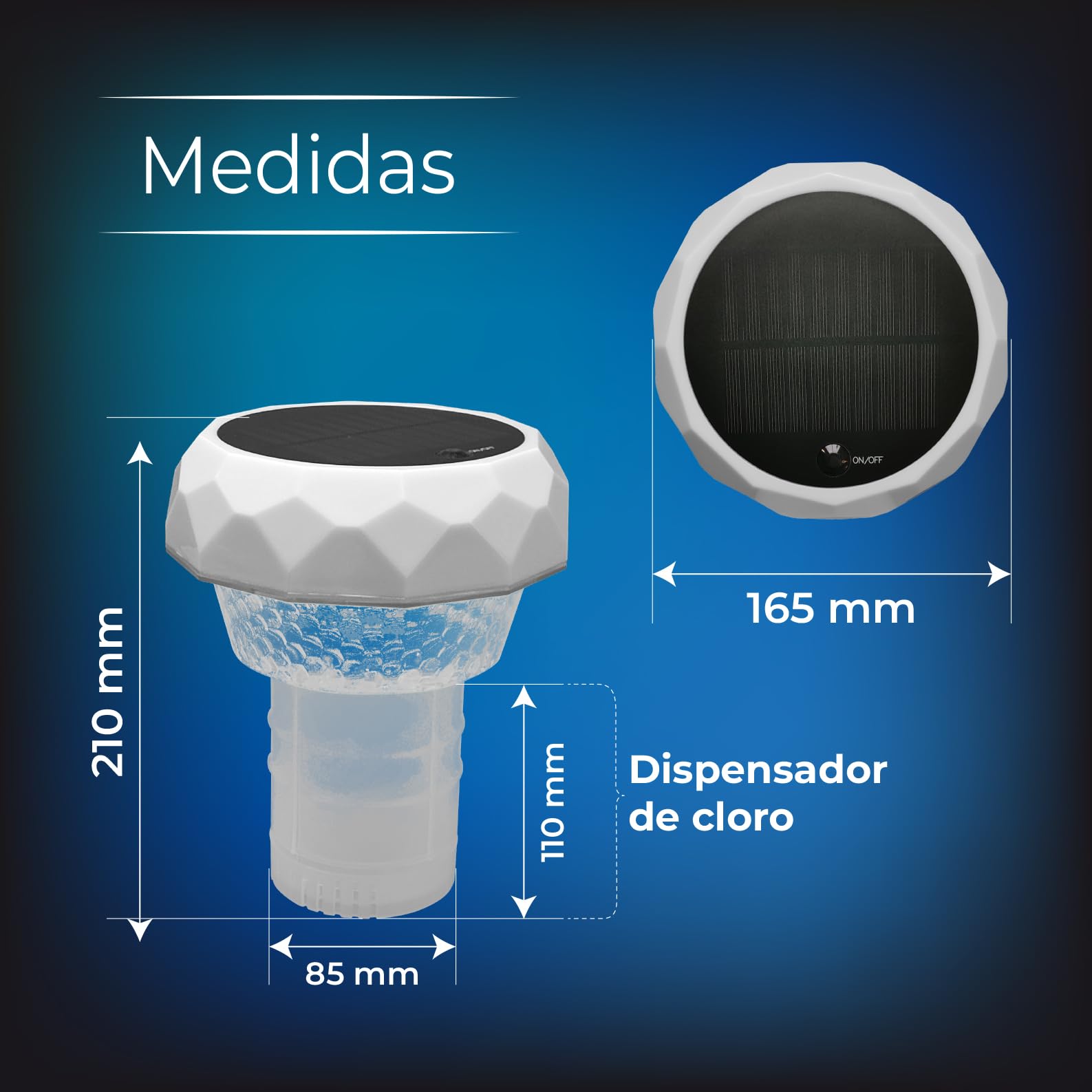 LED ATOMANT Dosificador Cloro Piscina Flotante con Luz Solar LED, Dispensador Cloro con Mando a Distancia, Luces Sumergibles RGB, Temporizador, IP68 Impermeable, Luces Flotantes para Jardin