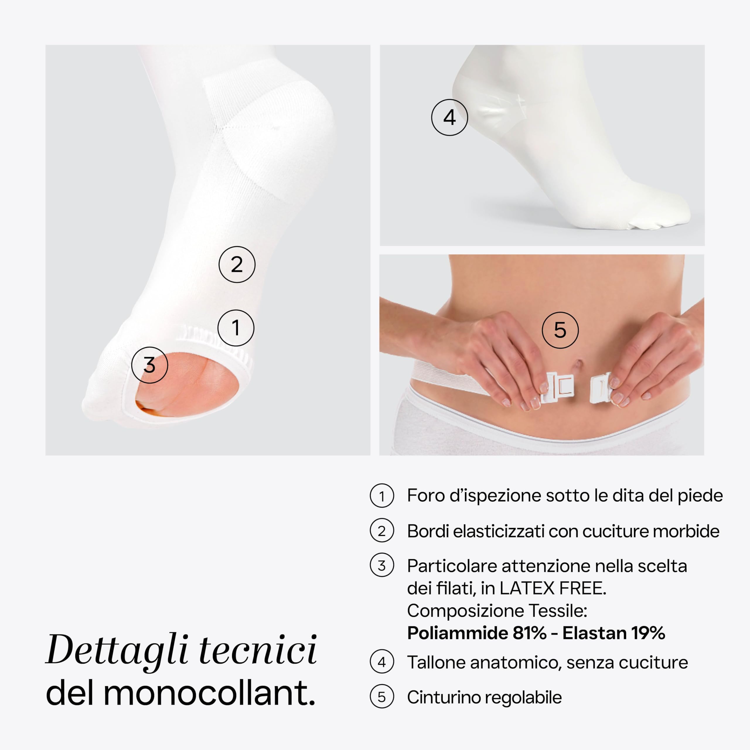 REVÉE Calze a Compressione Graduata Monocollant Unisex, Calze Antitrombo Post-Operatorie dalla coscia al piede, Elastiche e Compressive, Con Foro d’Ispezione