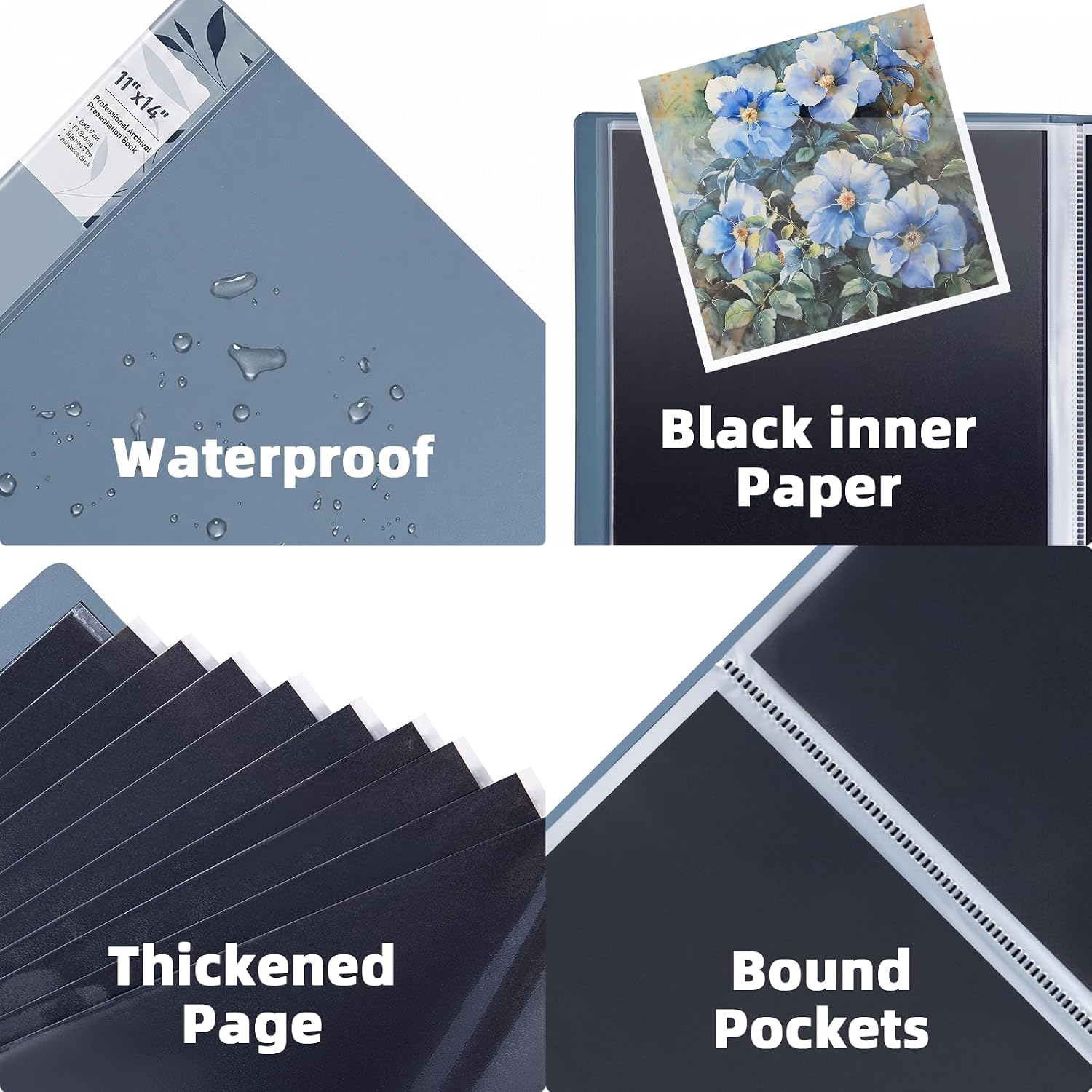 13x19 Blue Art Portfolio Folder Displaying 48 Pages with Plastic Sleeves