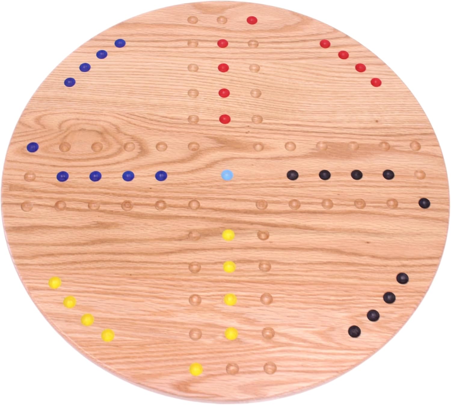 AmishToyBox.com Wahoo Marble Game Board Set - Round 22" Wide Marbles Game - Solid Oak Wood - Double-Sided - with Large 22mm Marbles and Dice Included