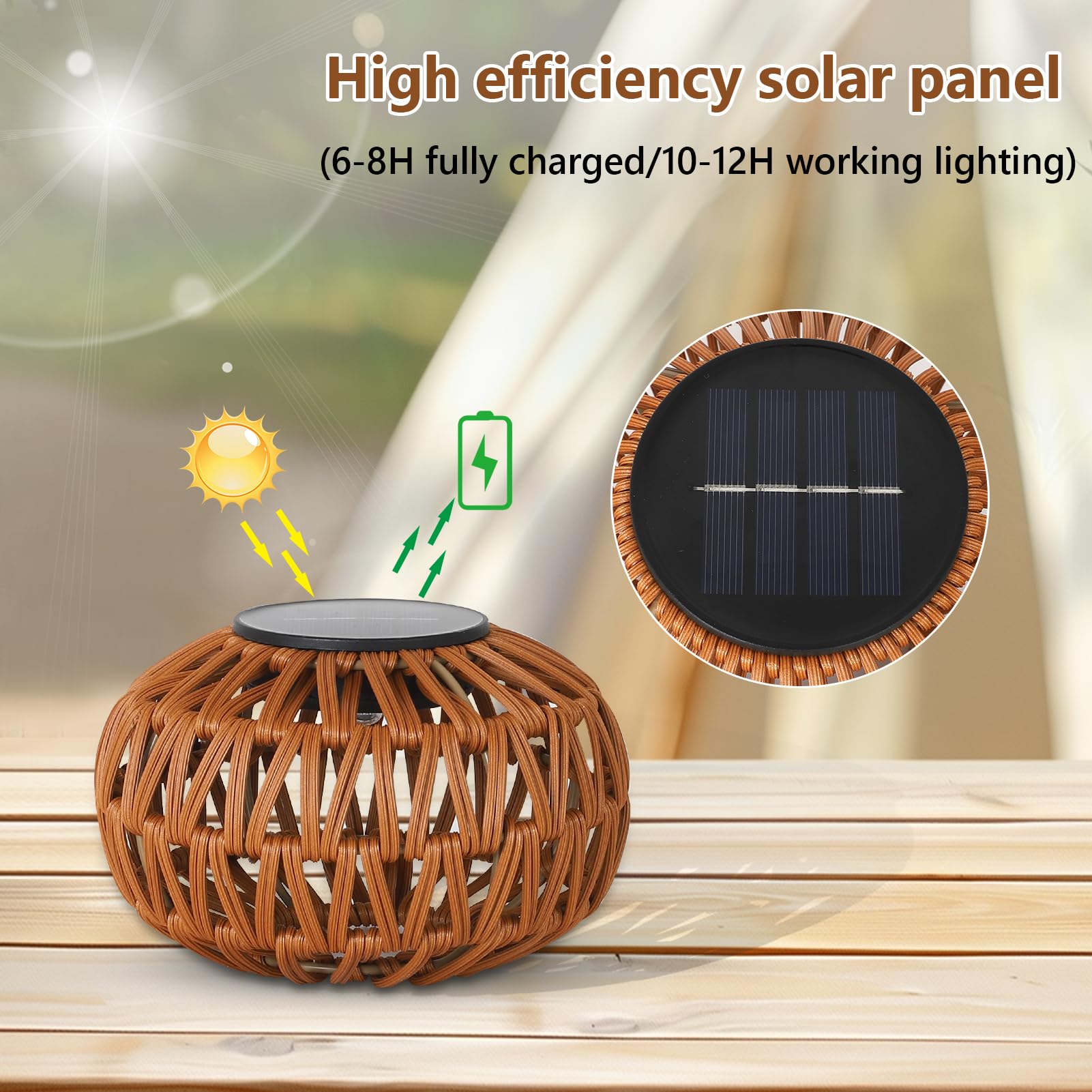 Rayofly Solar-Laternen für Draußen Wetterfest, 2 Stücke Rattan Solarlampen für Außen, Boho Tischlampe Outdoor, Gartendeko Geschenk für Frauen, Mama, Kleine LED Solarlaterne für Garten, Terrasse Balkon