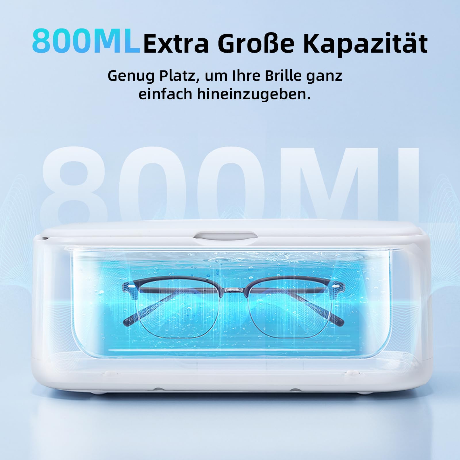 Ultraschallreinigungsgerät UV Licht, 800ML, 49000Hz | 5 Timer Modi UV Ultraschall Reinigungsgerät für Brillen Zahnschiene und Schmuck Dental Pod