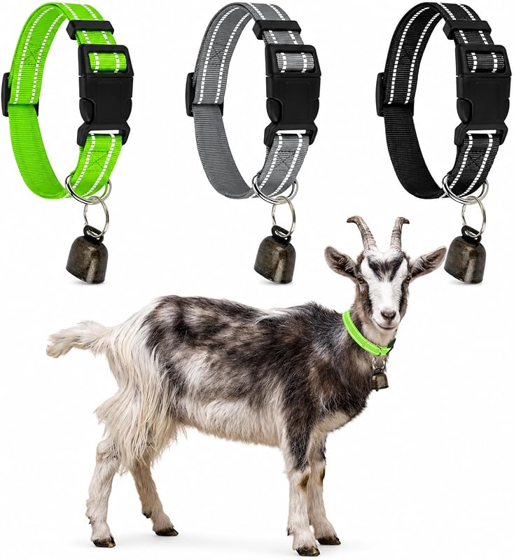 Coleira refletiva ajustável para cabras e pequenos animais com sino GINDOOR, pacote com 3