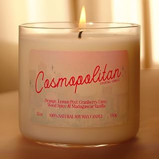 Cosmopolitan Cocktail Candle, All Natural Soy Wax 50+ Hour Handcrafted Decorative Candles for Home Scented, Pink Candle Bar Cart Accessories, Pink Room Decor