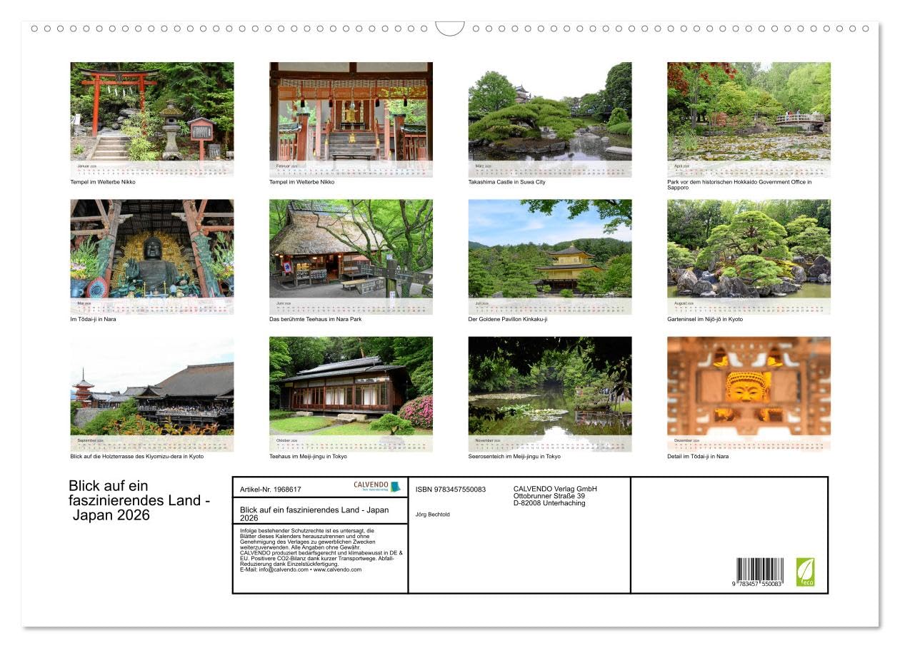 Blick auf ein faszinierendes Land - Japan 2026 (Wandkalender 2026 DIN A2 quer), CALVENDO Monatskalender: Fotos von Tempeln und Gärten aus Japan (CALVENDO Orte)