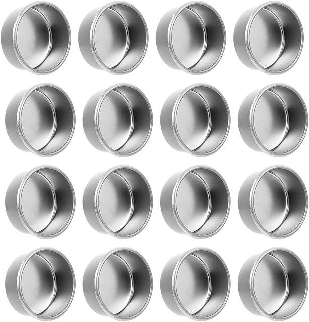 FRCOLOR Aluminum Tea Light Tins, 20pcs Round Tin Tea Light Cups Empty Candle Wax Containers Metal Candlestick Holder Cup Christmas (Sliver)