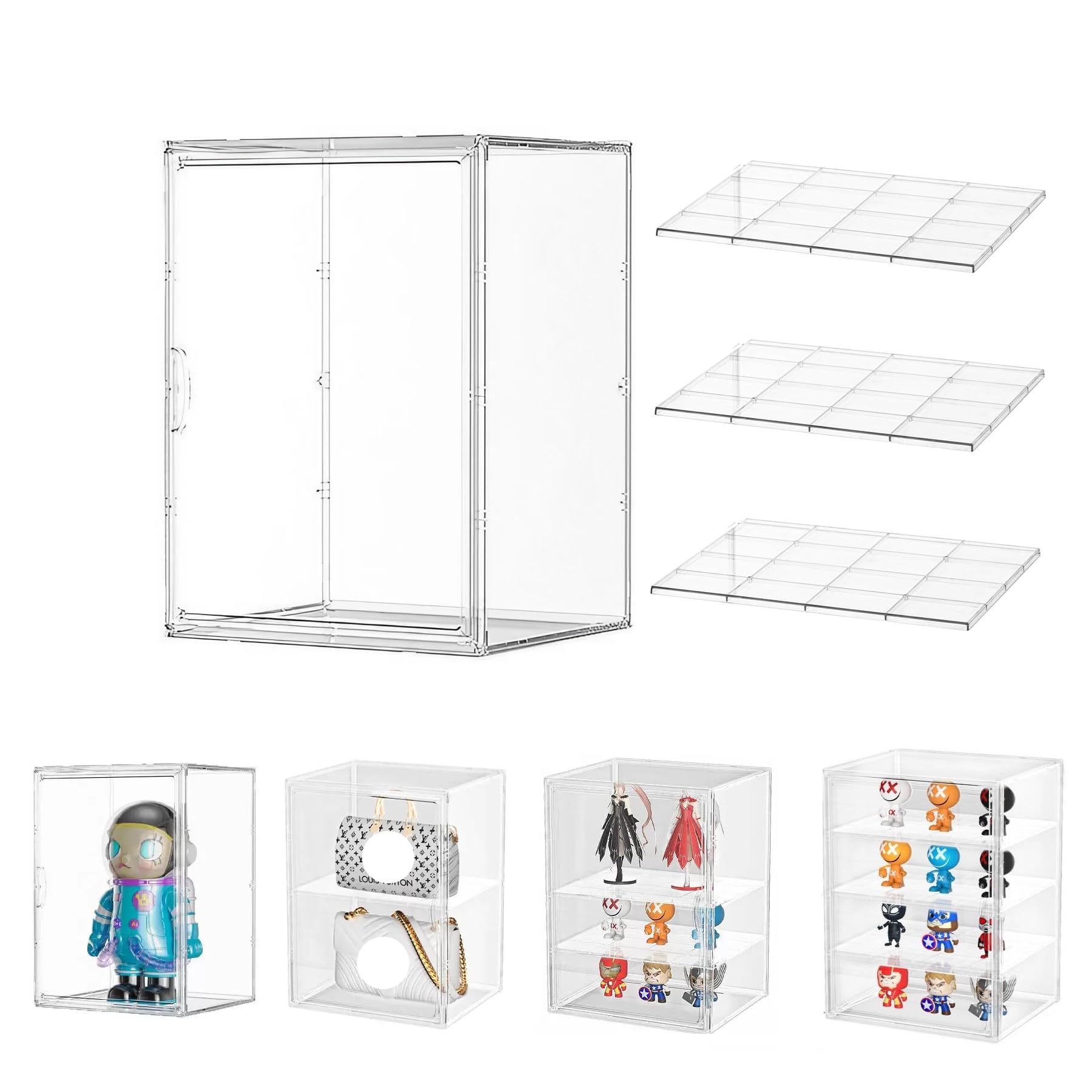 Dasellfa Acrylic Display Case, Stackable Storage Boxes, Display Cabinets with Magnetic Door