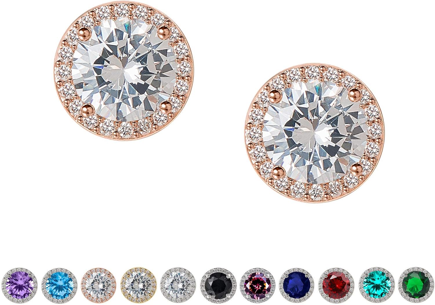 SWEETV Cubic Zirconia Stud Earrings, 8mm Round Cut, Rhinestone Hypoallergenic Earrings for Women & Girls