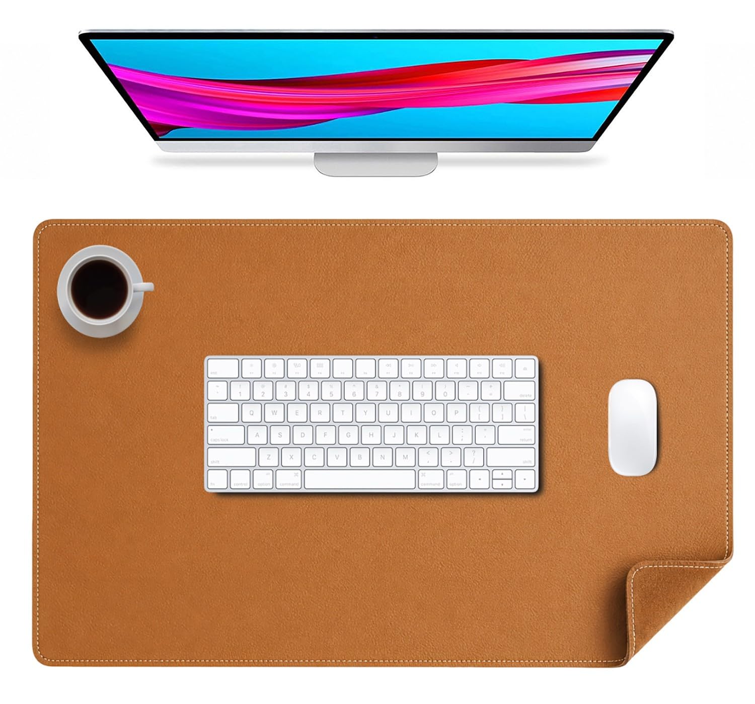 Tappetino protettivo per scrivania in vera pelle, Sottomano impermeabile per mouse da ufficio, Tappetino antiscivolo per laptop(Brown,60x40cm)
