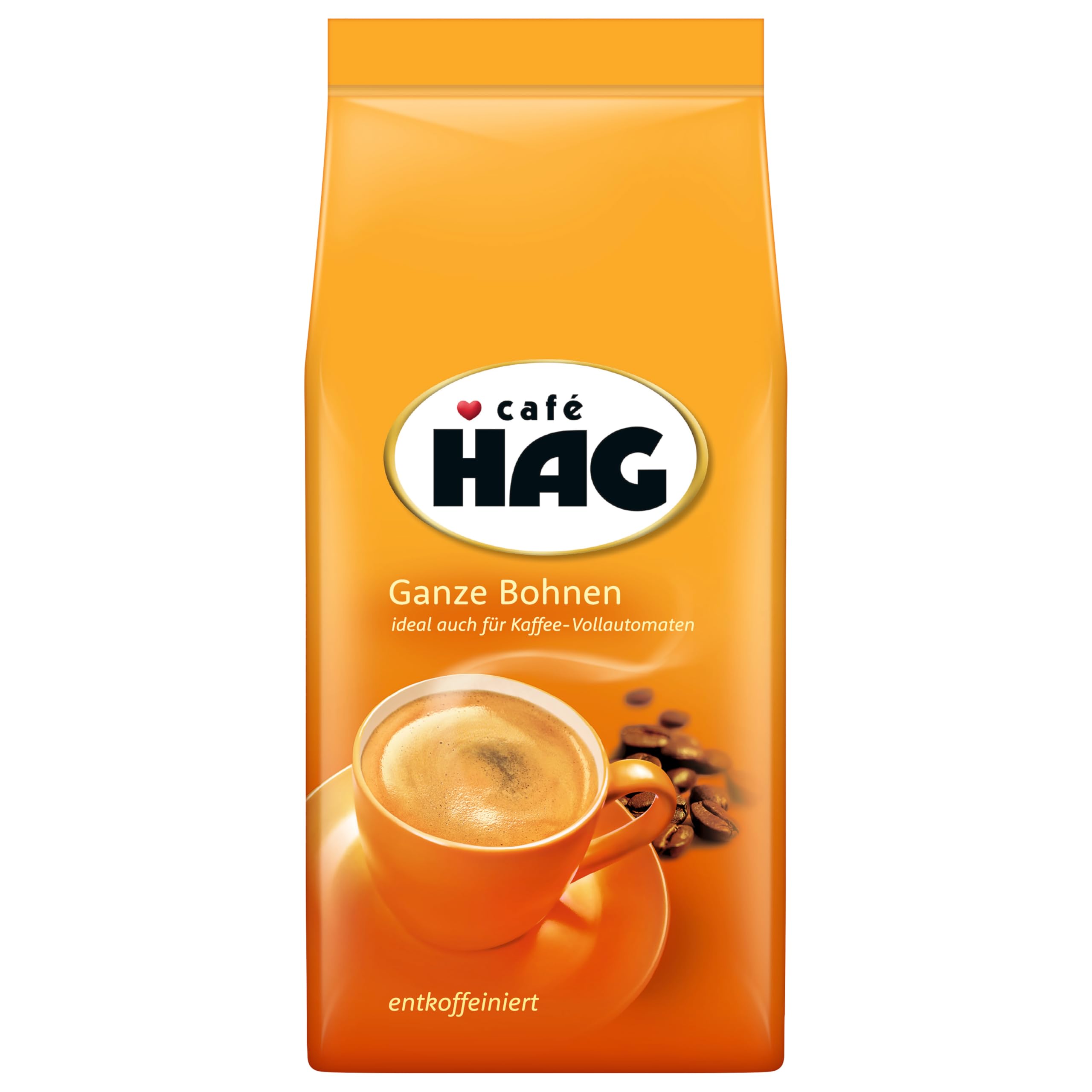 Café HAG Ganze Bohnen entkoffeiniert, Ideal für schwarzen Kaffee mit feiner Crema, Kaffee ganze Bohnen, 500 g