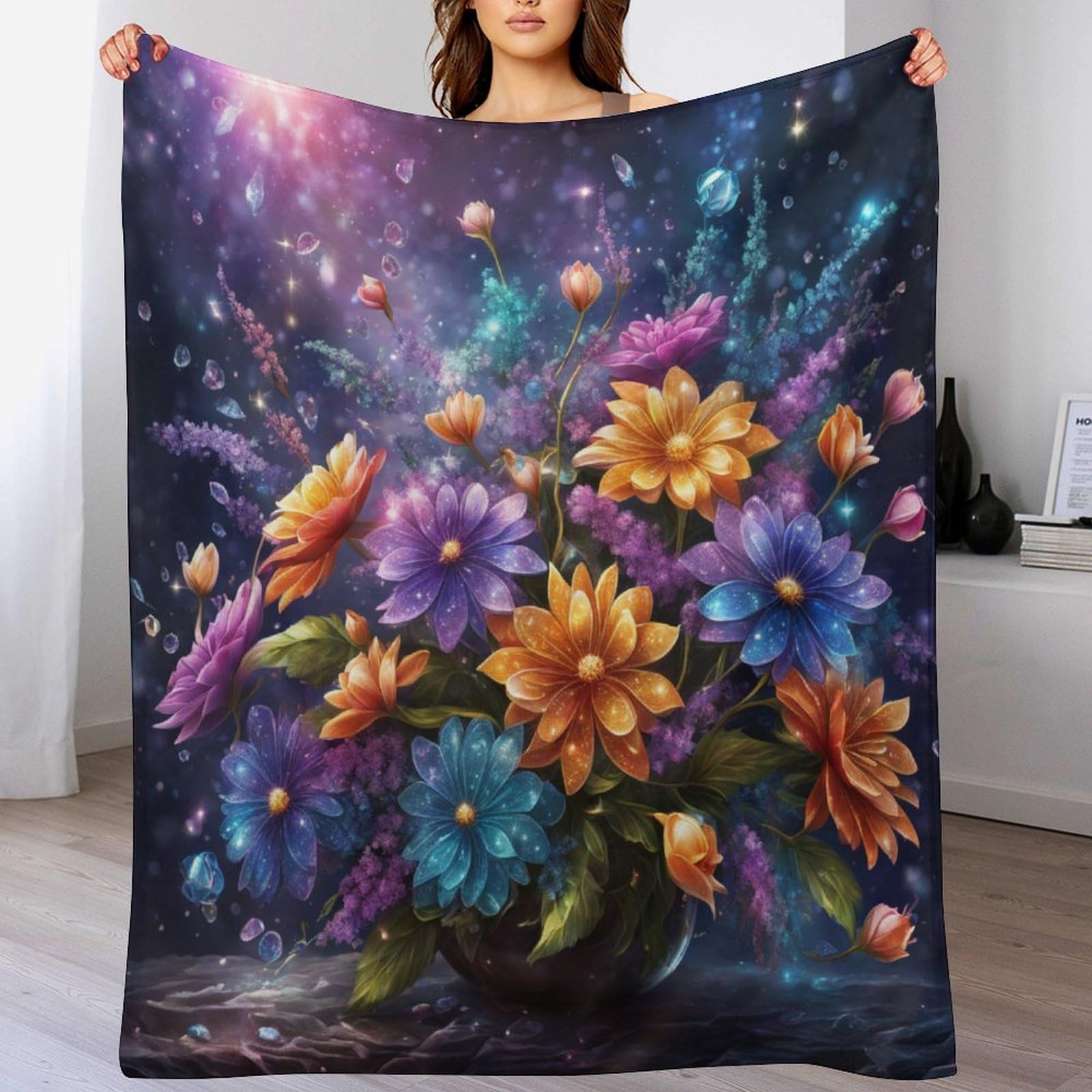 Couverture en lit douce et confortable Sky Flowers plaid en flannel résistant étoilery 130x150