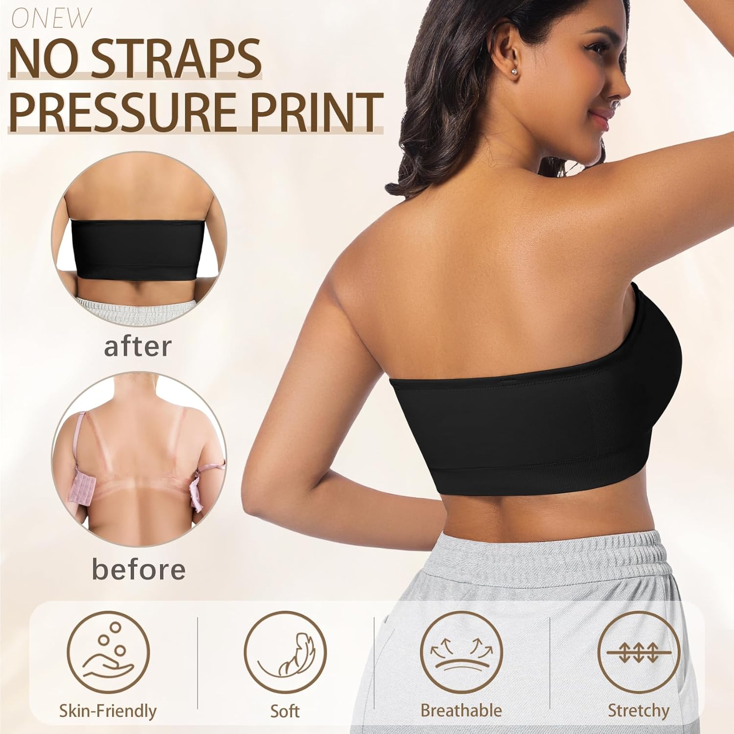 ONEW Strapless Bras for Women Non-Slip Silicone Bandeau Bra Seamless Wireless Tube Top Bralette - Image 2