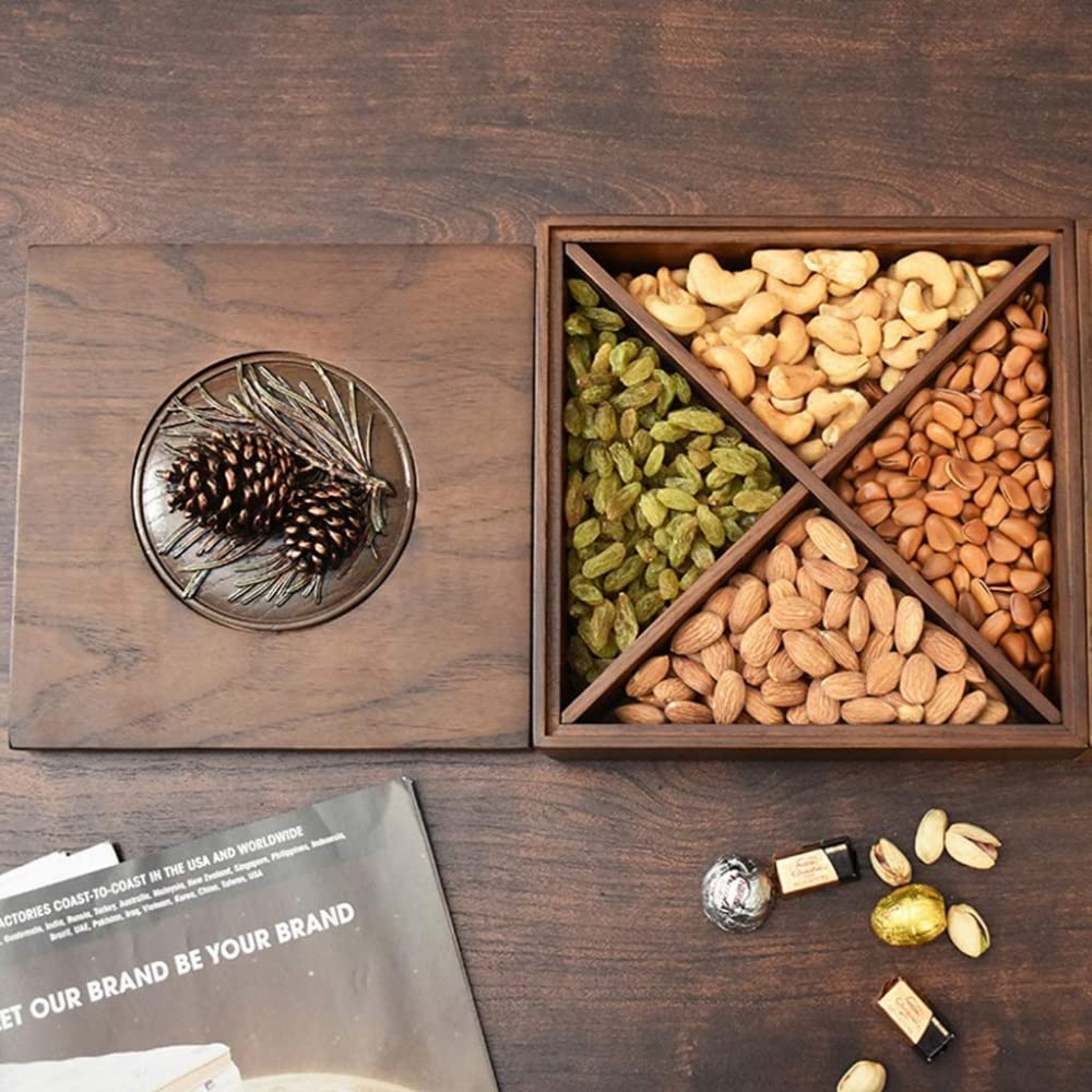 Nut Bowl Home Living Room Double Layer Nut Serving Platter Serving Tray with Lid -20 * 20 * 8.4cm