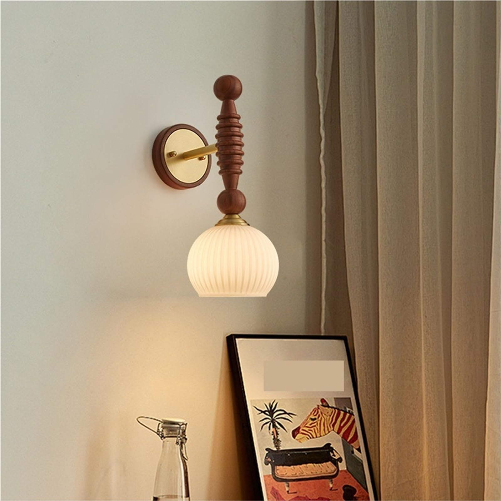 Kinkiety Lampka nocna w stylu vintage do sypialni, orzech, mosiądz, tło salonu, kinkiet Lampy ścienne