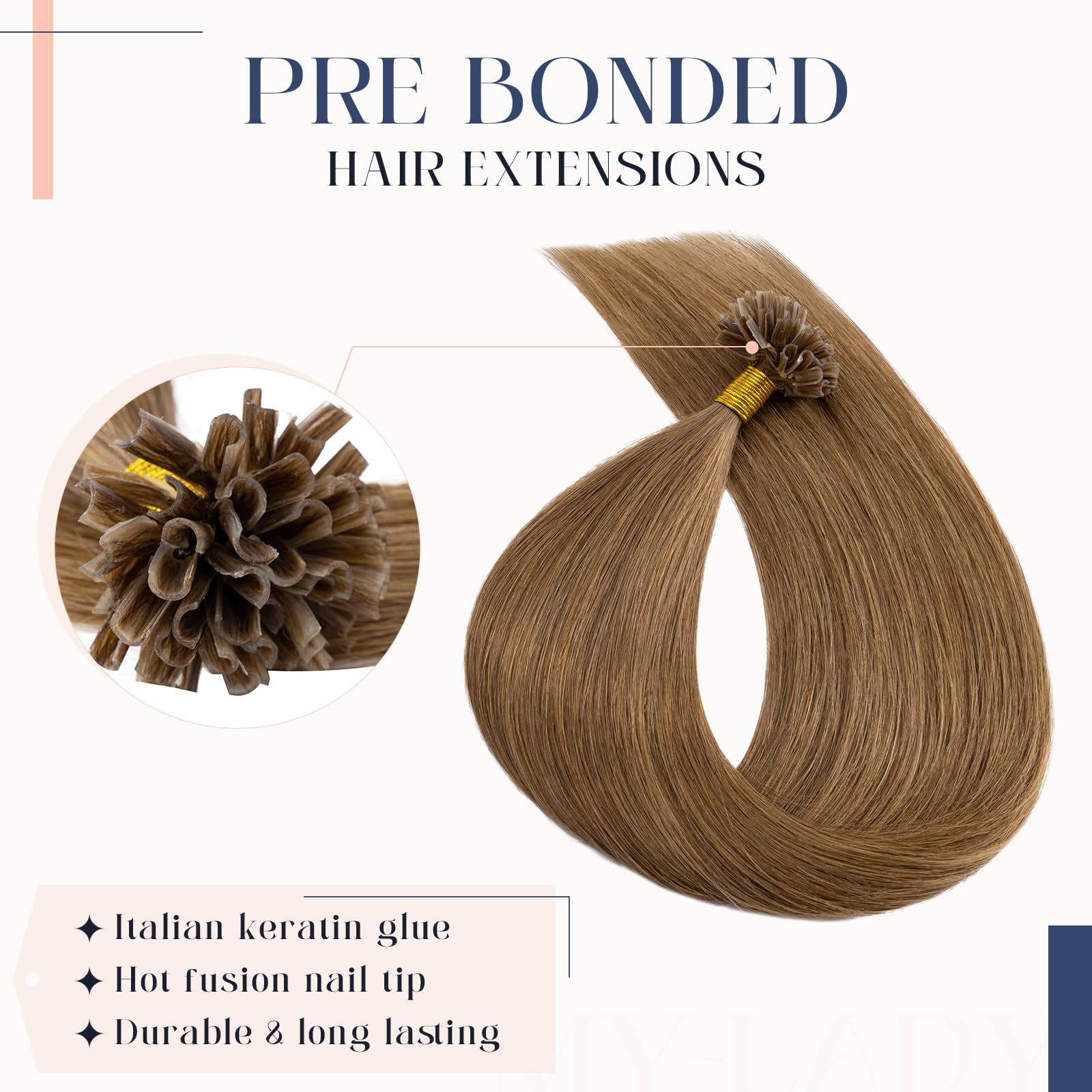 MY-LADY U Tip Hair Extensions Real Human #6 Light Brown Keratin Hair Extensions Invisible Straight K Tips Extensions for Women Natural Look 20 Inch 25g - Image 4