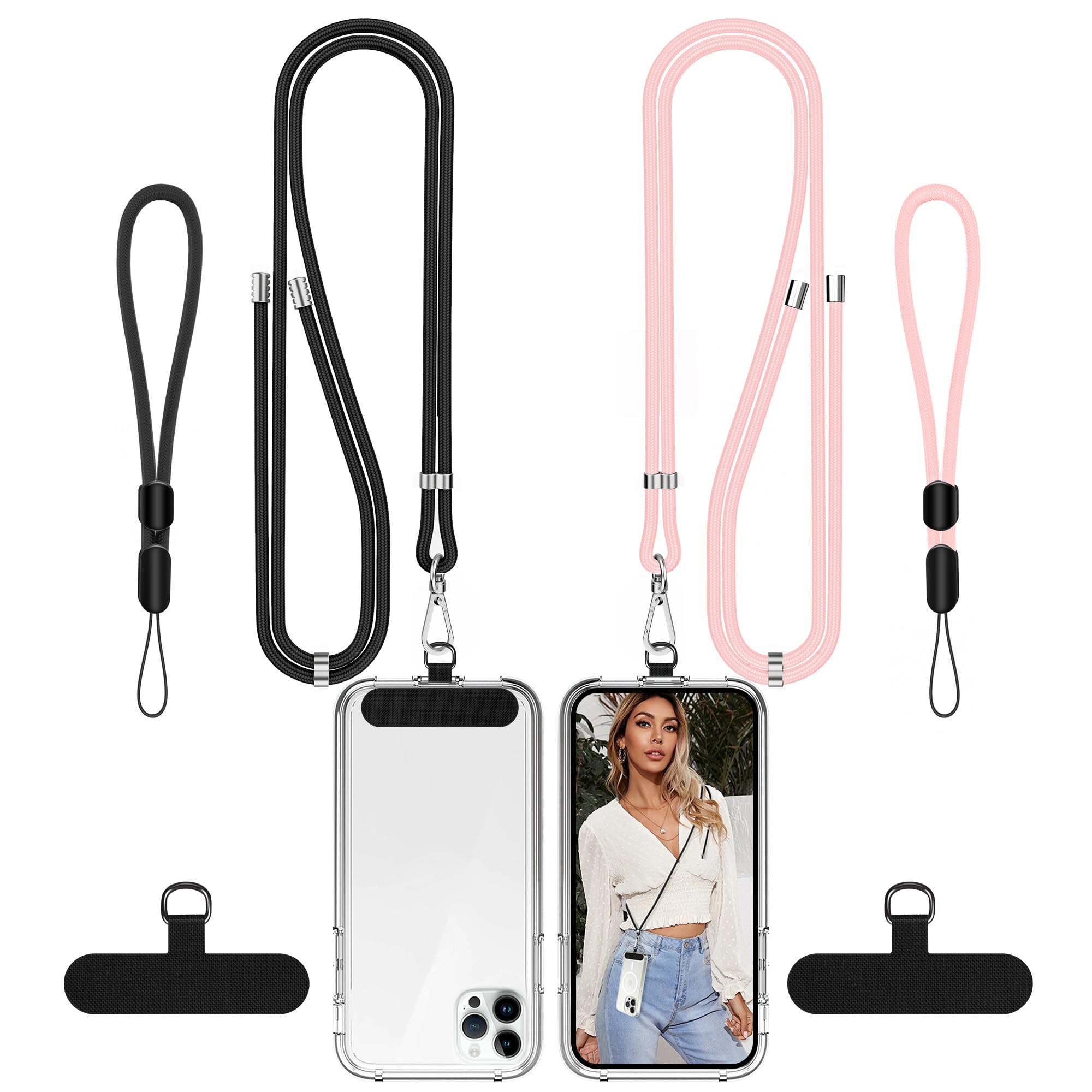 COCASES Phone Lanyard Crossbody 2 Pack Adjustable Anti-Theft Phone Strap Crossbody and 2 Pack Wrist Strap for Neck Strap iphone Lanyard Compatible with Most Mobile Phone-2 Patches — view 17