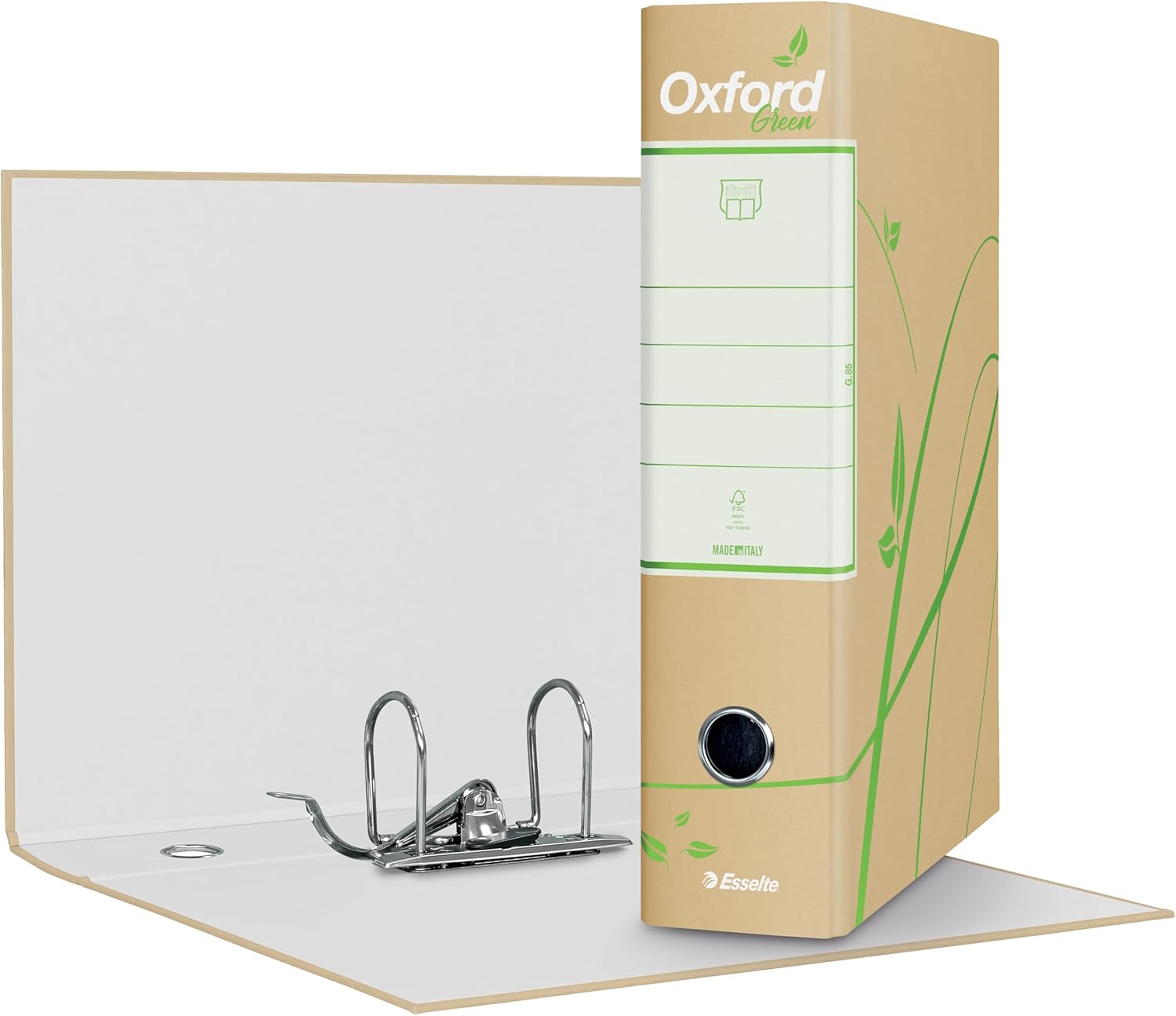 Esselte Oxford Green G85 Recorder with Case, with Lever Mechanism No.1 in Protocol Format (23 x 33 cm) with 8 cm Spine, 100% Recycled Paper, Havana, Pack of 3, 3 Pieces, 390785054