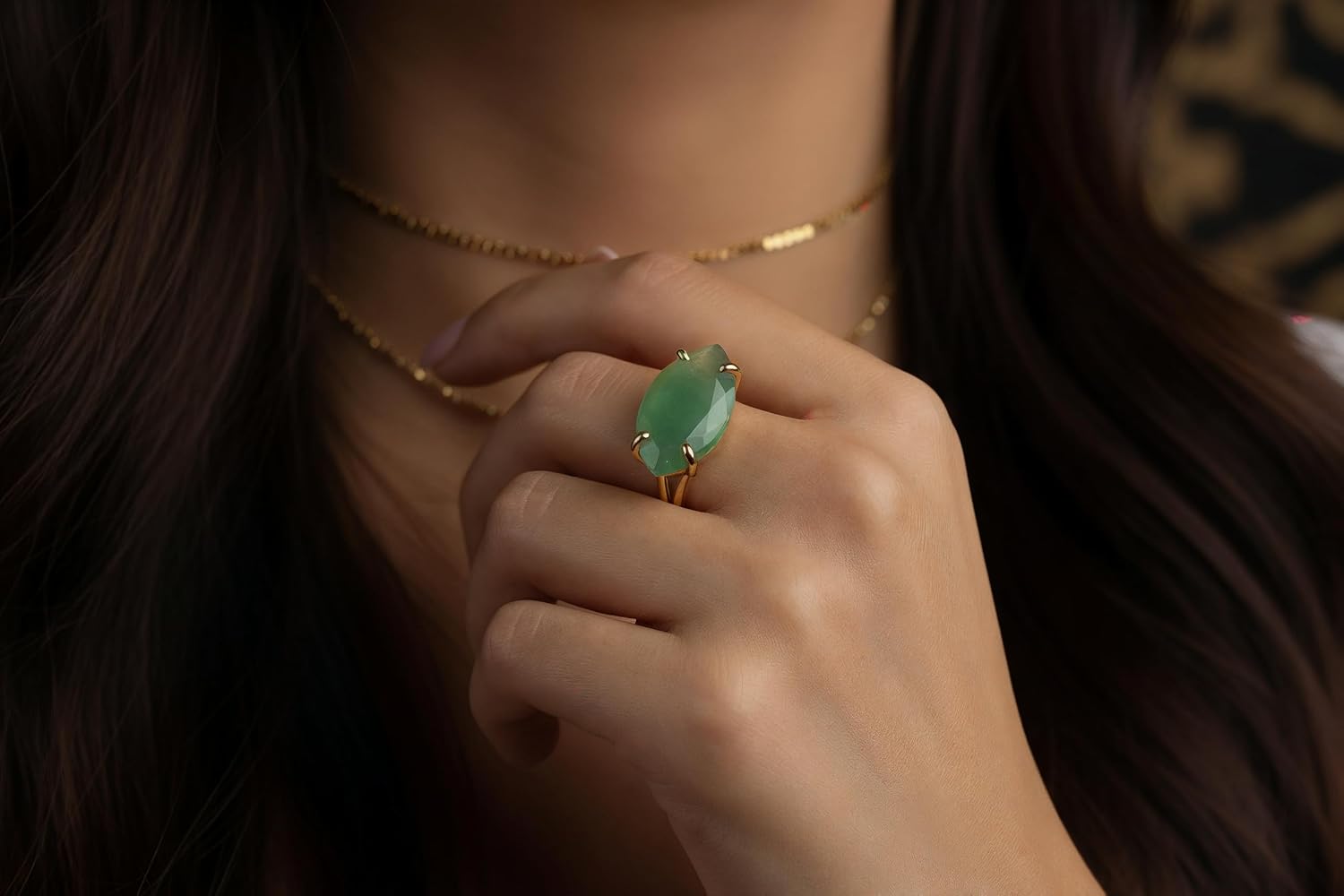 Green Aventurine 14K Gold Filled Ring - Natural Gem Marquise Rings for Women - Everyday Casual, Fashion Statement, Jewelry for Her - Handmade Ring - Custom Jewelry