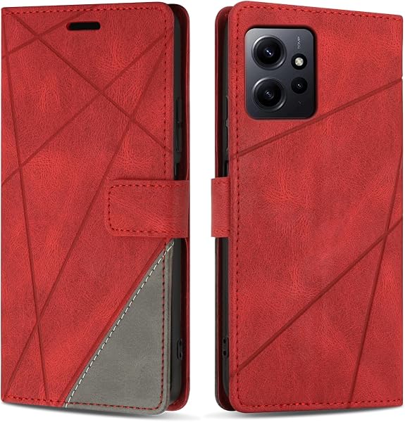Case for Xiaomi Redmi Note 12 4G, Protective PU Leather Wallet Book Case Cover for Xiaomi Redmi Note 12 4G, Card Slots, Stand Function, Red - 1
