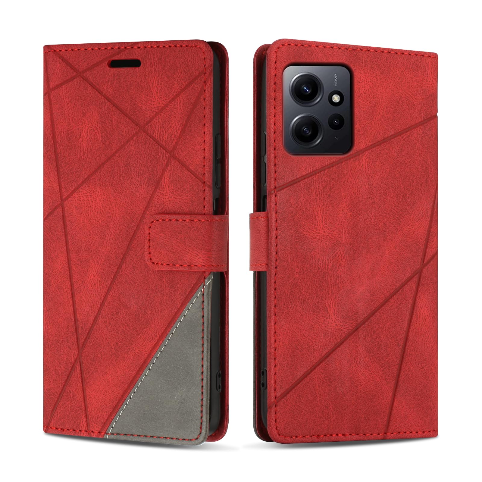 Case for Xiaomi Redmi Note 12 4G, Protective PU Leather Wallet Book Case Cover for Xiaomi Redmi Note 12 4G, Card Slots, Stand Function, Red - 1