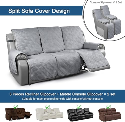 Miniatura 2 de TAOCOCO Fundas de sofá reclinable 100% impermeables con consola, fundas de sofá para sofá reclinable de 3 asientos con diseño de correas, funda de