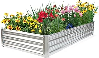6×3×1ft Raised Garden Bed with Support Rods,Galvanized Raised Garden Bed Kit Outdoor Metal Gardening Planter Box for Vegetable, Fruits, Flower