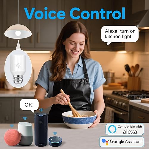 Miniatura 3 de LoraTap Adaptador de enchufe de bombilla inteligente Wi-Fi, voz para Alexa/Google, grupo de aplicaciones Smart Life y temporizador, 60 W máximo,