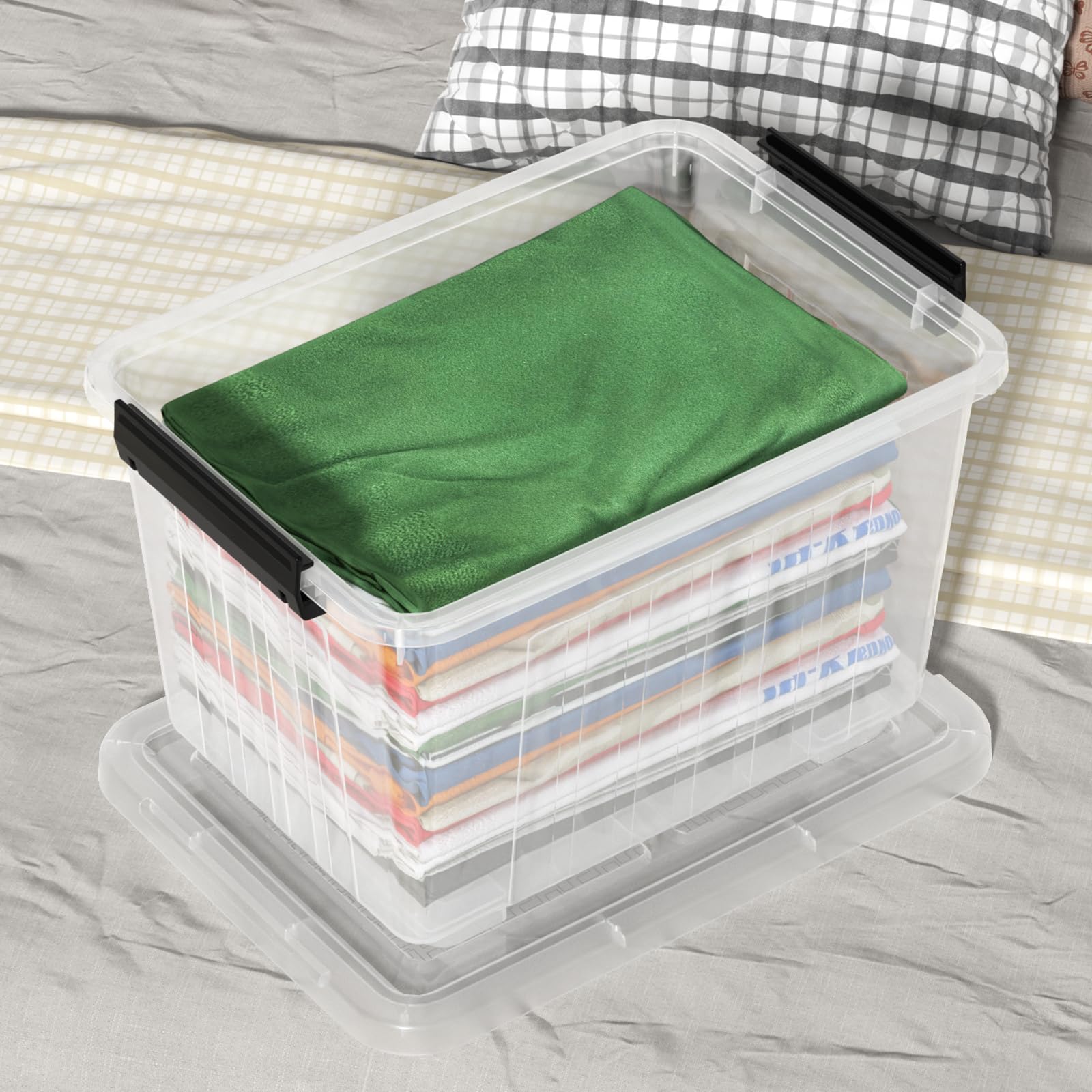 Cand Lot de 4 boîtes de rangement en plastique avec roulettes, 30 litres, transparentes
