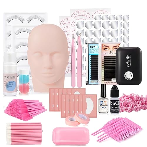 Kit de extensión de pestañas, kit de extensión de pestañas de 234 piezas con cabeza de maniquí, kit de práctica de extensión de pestañas,