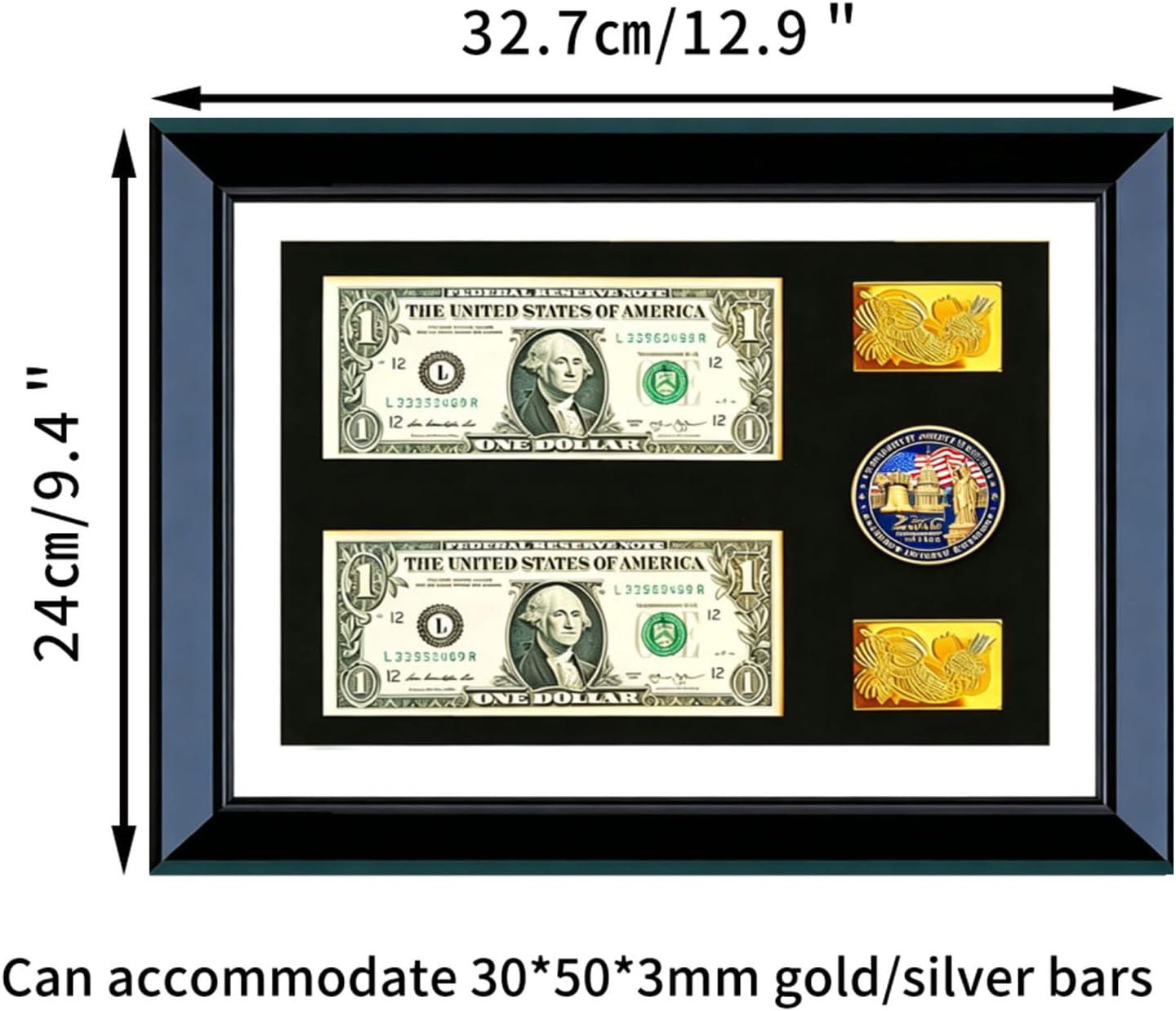 Dollar Bill Frame,Silver Coin Display Case,Coin Holders for Collectors,Suitable for Dollar Bills,Commemorative Coins and Gold/Silver Bar Storage,Solid Wood Frame with Glass Panel